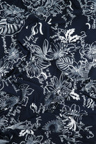 KNT4498-MS11289 NAVY/IVORY BLOUSE BODYSUIT BOTTOMS CAMI DRESS FLORAL FLOWER KNIT POLYESTER PRINT SKIRTS SPANDEX STRETCH TOPS
