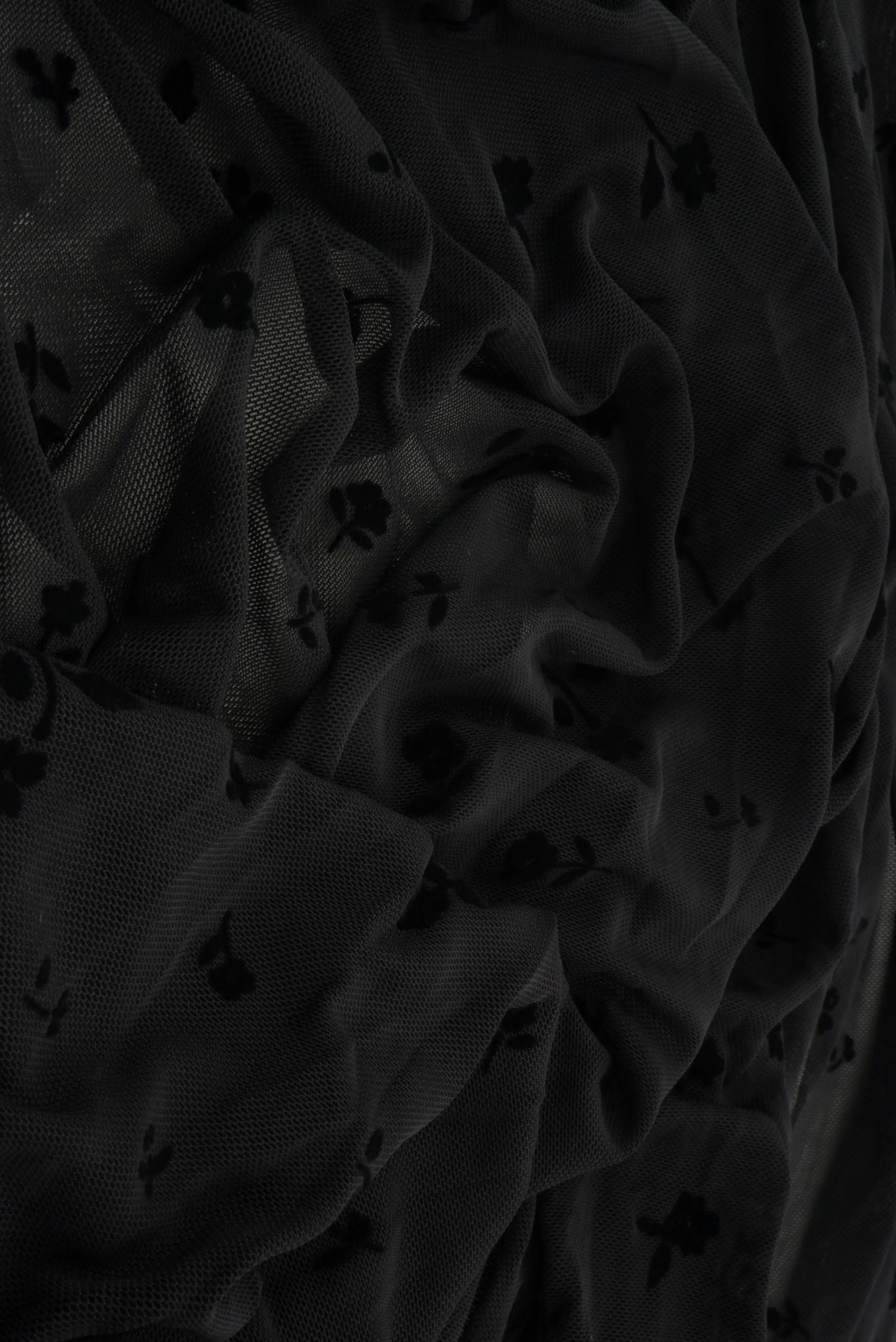 FLOCK-MS11279 BLACK BLACK BLOUSE CAMI FLOCKING FLORAL LOUNGEWEAR MESH POLYESTER SKIRTS SOLID SPANDEX STRETCH TOPS