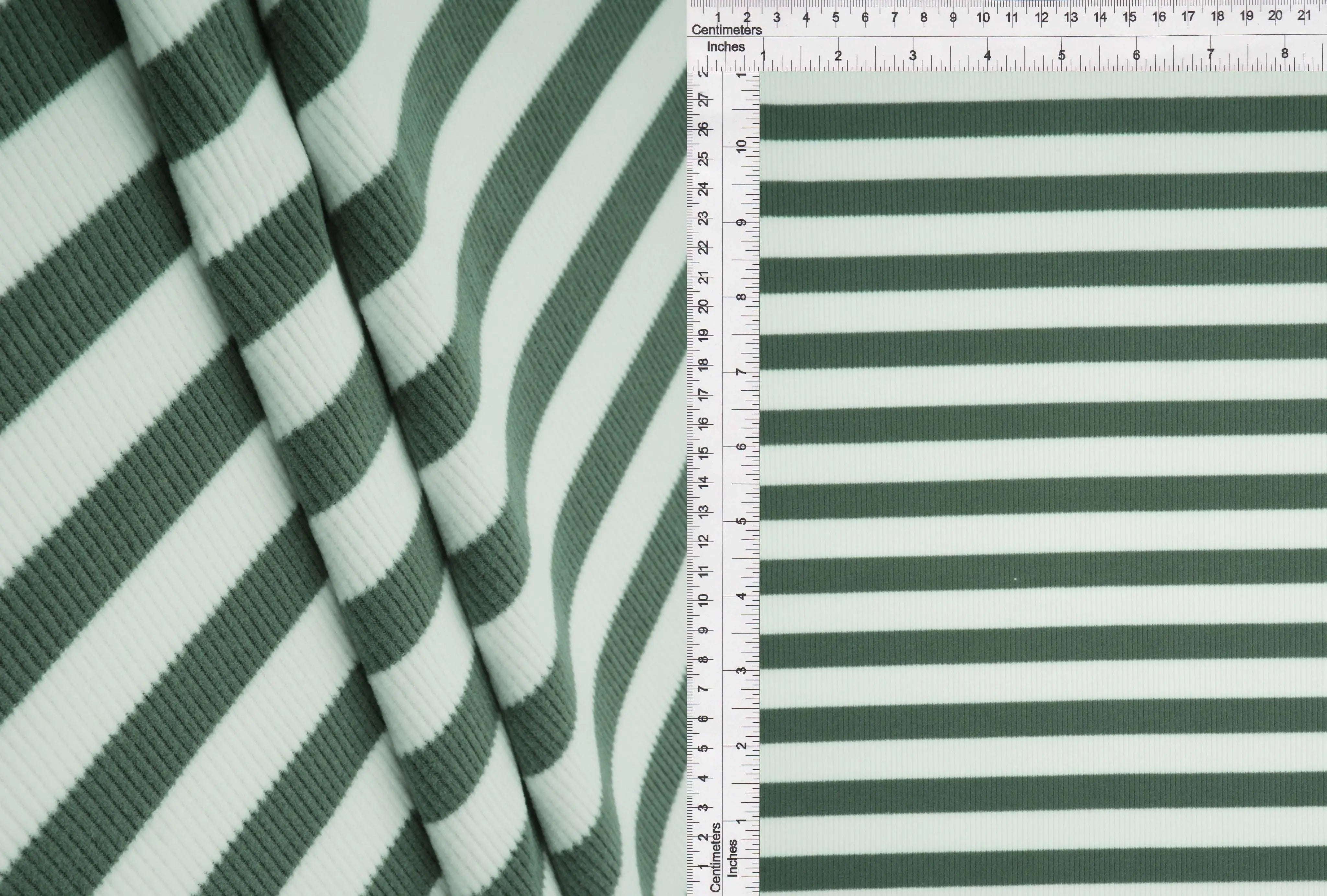 KNT4544 GREEN/WHITE BLOUSE DRESS FLEECE GREEN KNIT LOUNGEWEAR POLYESTER RIBBED 2X2 SPANDEX STRETCH STRIPE SWEATSHIRT TOPS TUNICS WHITE