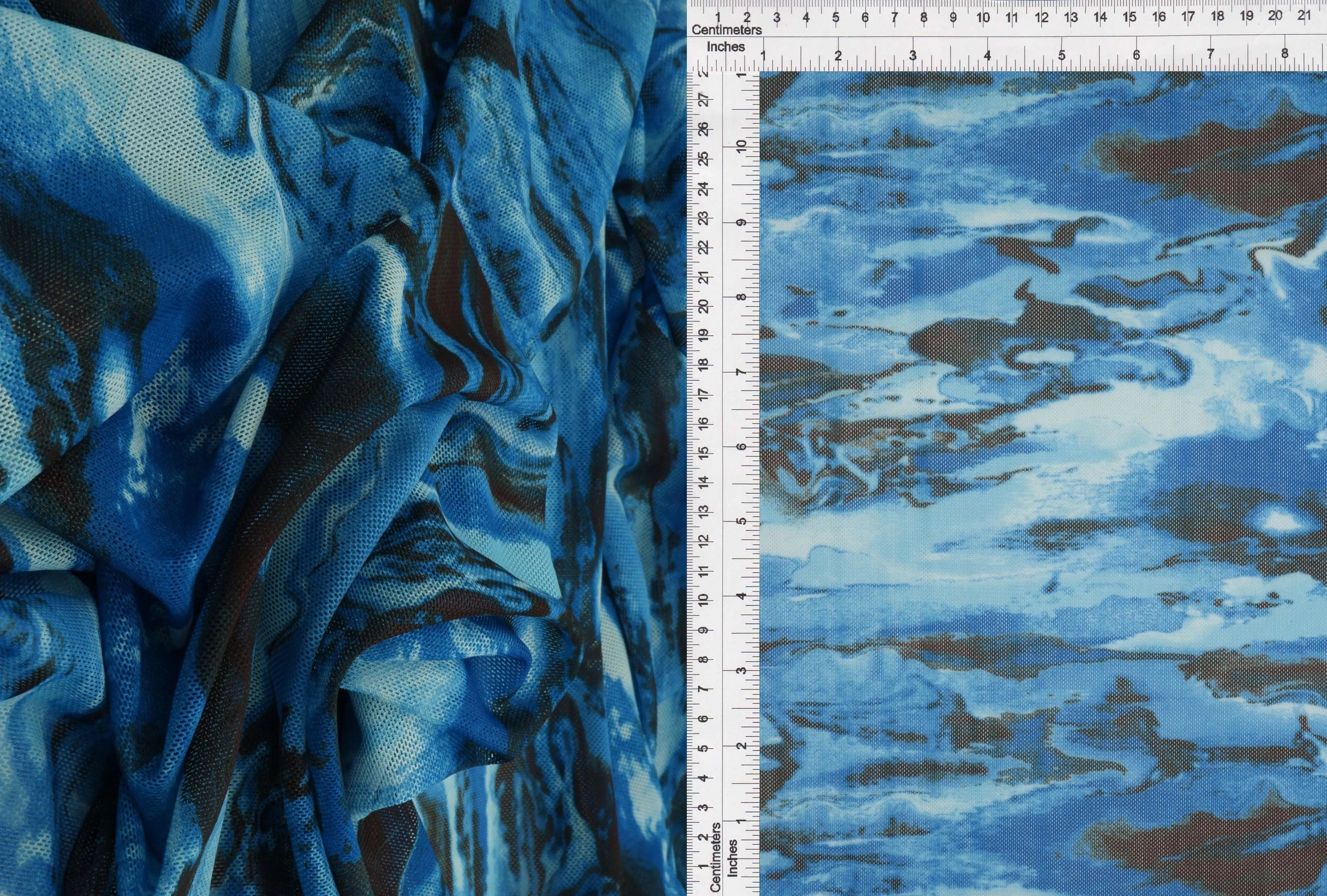 MESH-MS11251D TEAL ABSTRACT BLOUSE BLUE BODYSUIT CAMI DIGITAL PRINT FLOCKING LOUNGEWEAR MESH NAVY POLYESTER SPANDEX STRETCH TOPS TUNICS