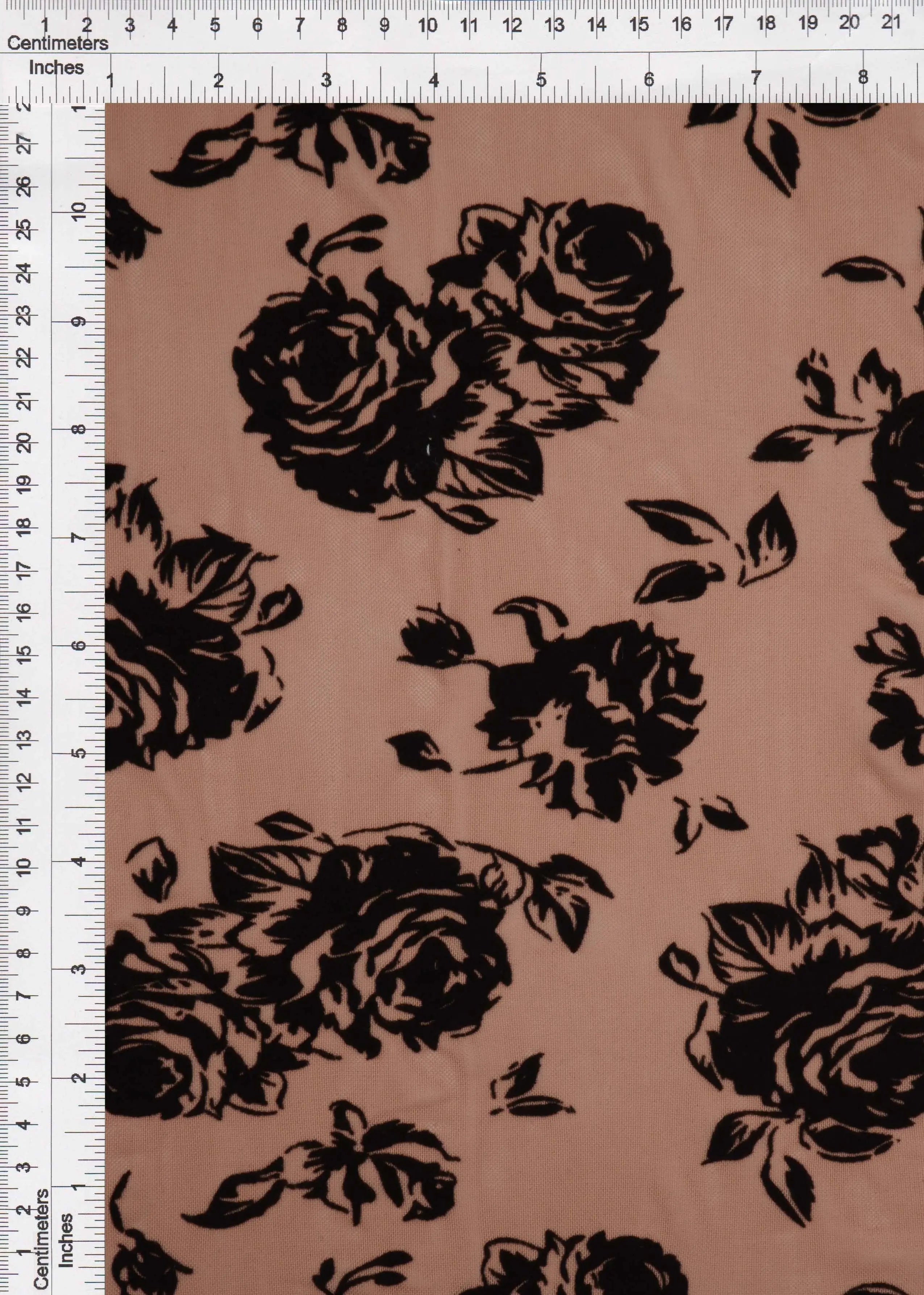 FLOCK-S70420 MOCHA BLACK BOTTOMS CAMI DRESS FLOCKING FLORAL KNIT MESH POLYESTER PRINT SKIRTS SPANDEX STRETCH TOPS