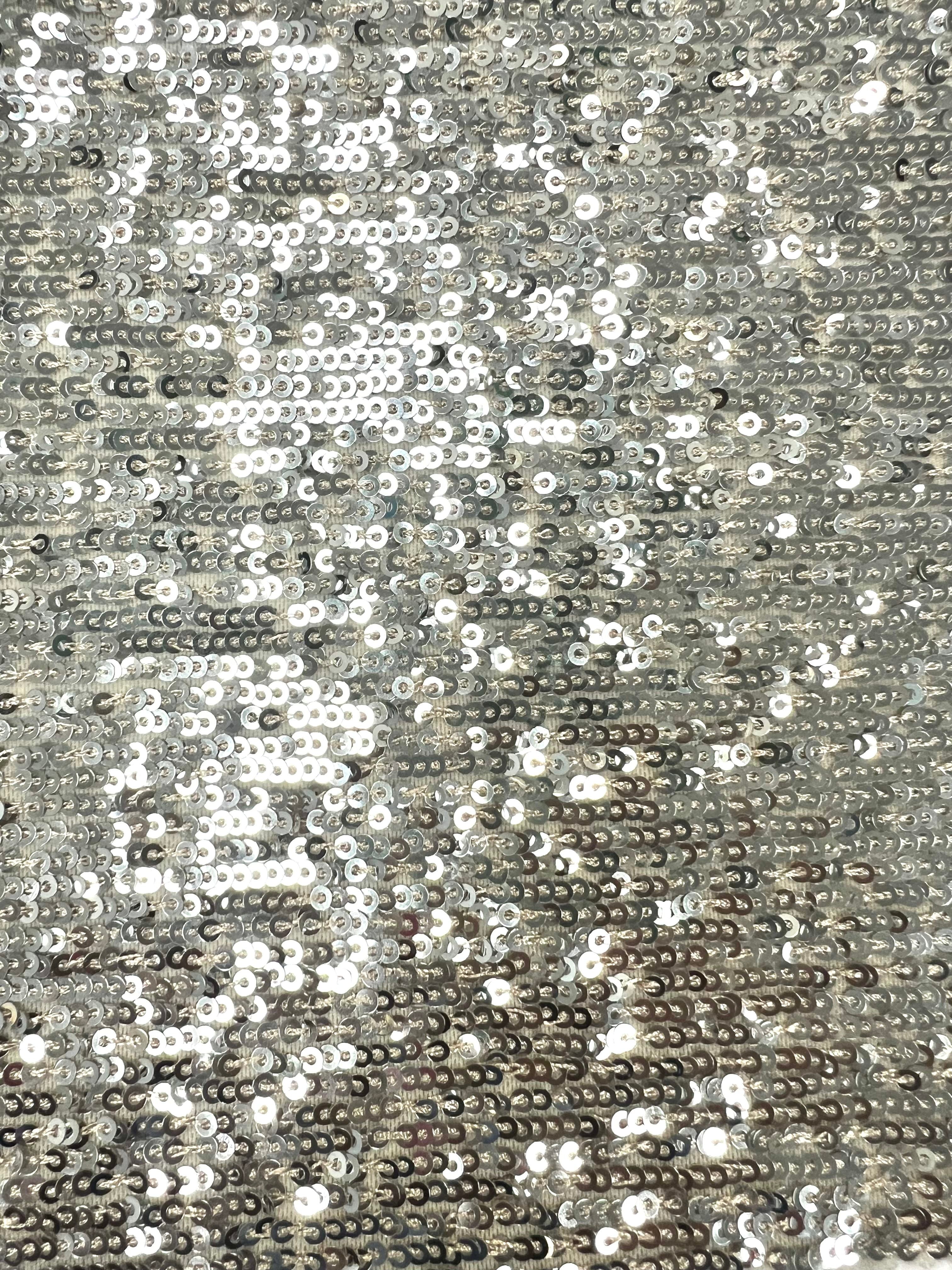 KNC-33539 SILVER BLOUSE BODYSUIT DRESS EMBROIDERY KNIT POLYESTER SEQUINS SILVER SKIRTS SOLID SPANDEX TEXTURE TOPS TUNICS