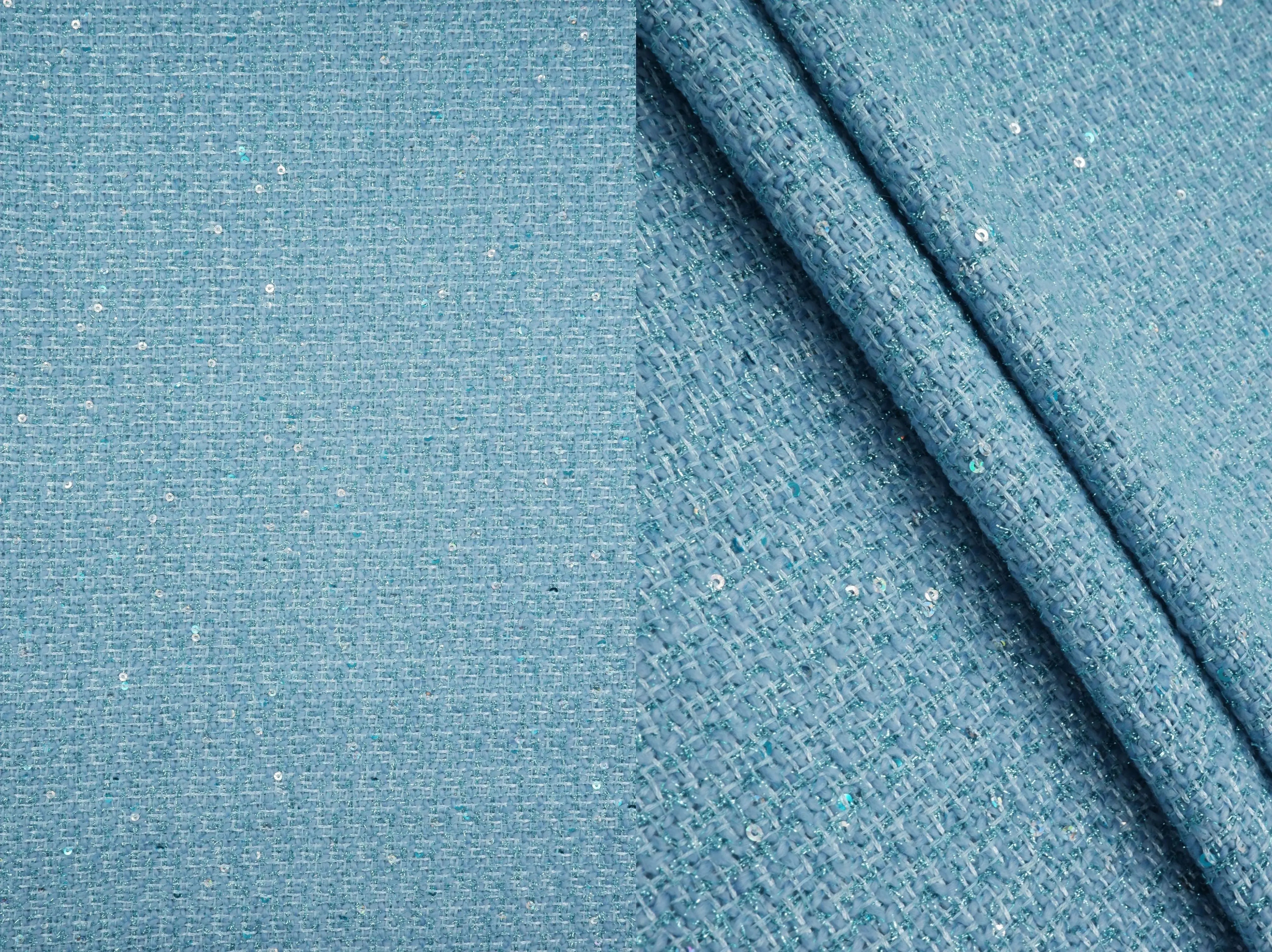 BOUCLE-33571 BLUE BLUE CAMI DRESS KNIT LUREX OUTERWEAR POLYESTER SEQUINS SKIRTS SOLID TEXTURE TOPS