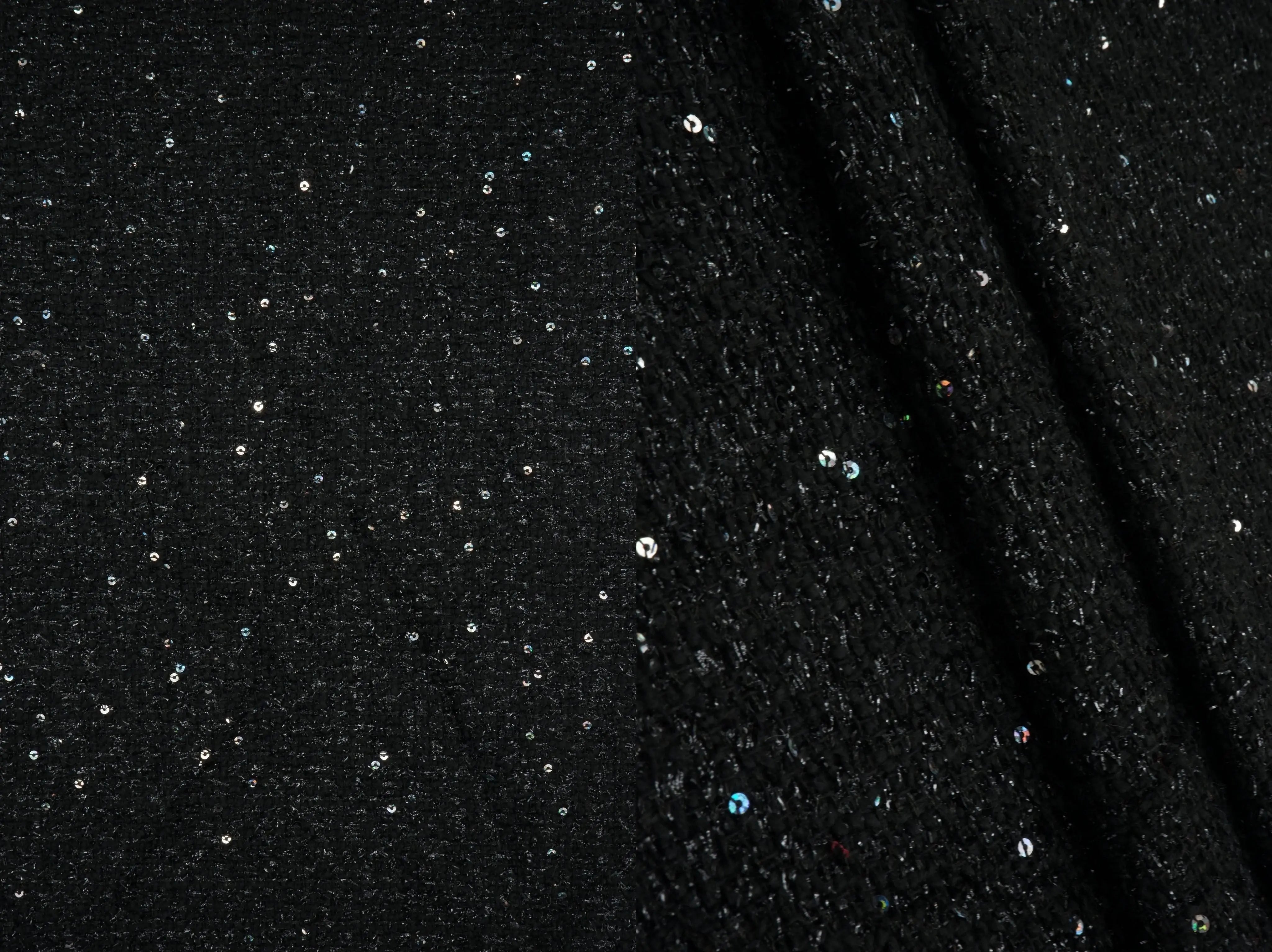 BOUCLE-33571 BLACK BLACK CAMI DRESS KNIT LUREX OUTERWEAR POLYESTER SEQUINS SKIRTS SOLID TEXTURE TOPS