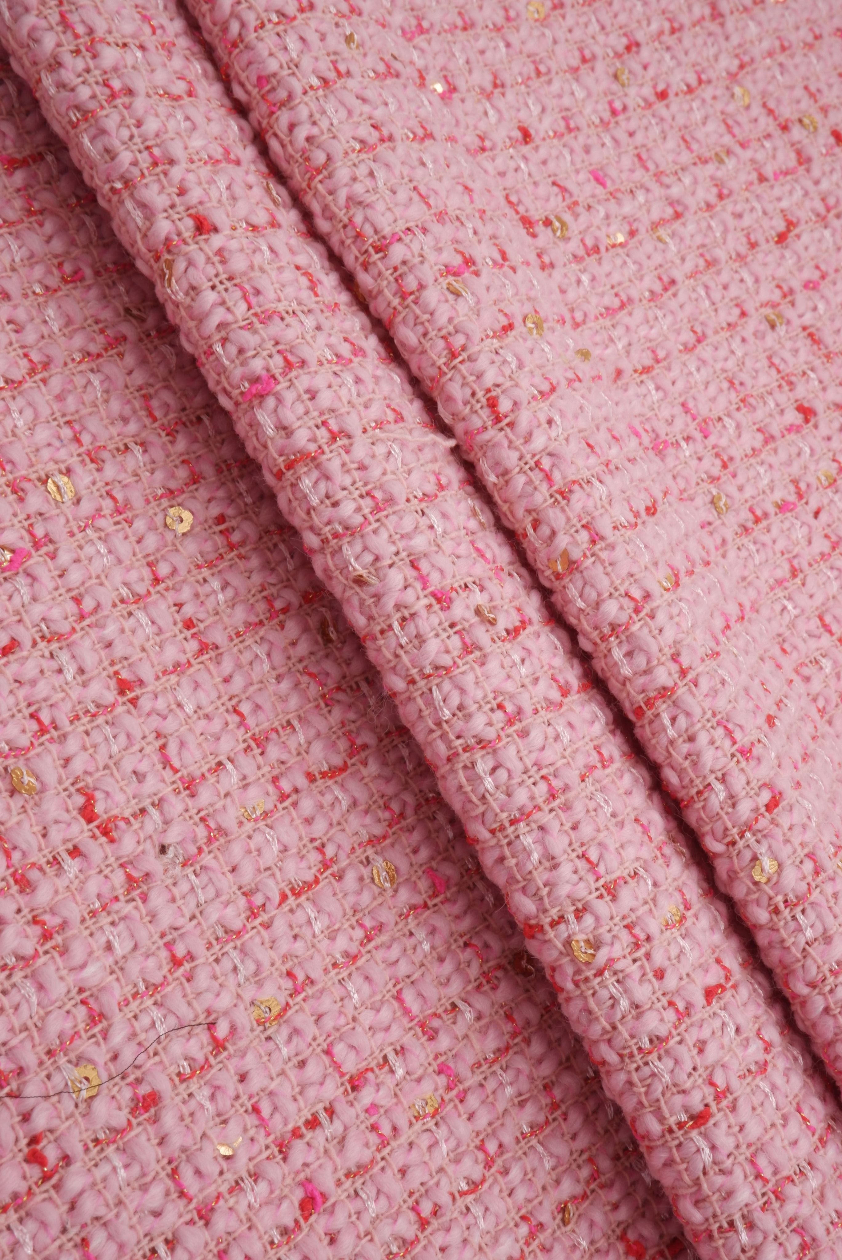 BOUCLE-33572 PINK BOTTOMS BOUCLE DRESS KNIT OUTERWEAR PINK PLAID POLYESTER PRINT-B SEQUINS SKIRTS SOLID TEXTURE TOPS