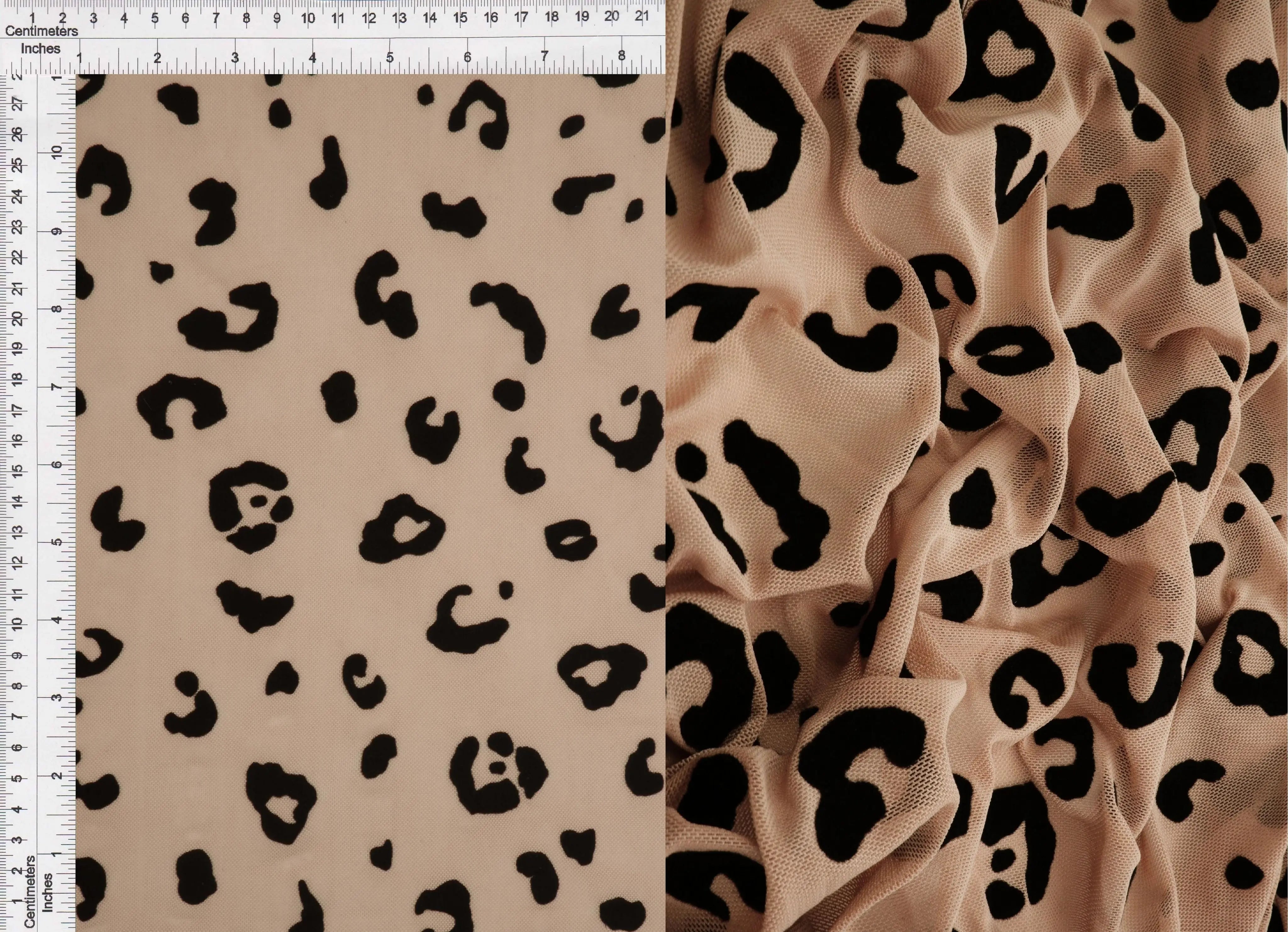 FLOCK-MS11409 TAUPE BOTTOMS CAMI DRESS FLOCKING LEOPARD LOUNGEWEAR MESH POLYESTER PRINT SKIRTS SPANDEX STRETCH TOPS