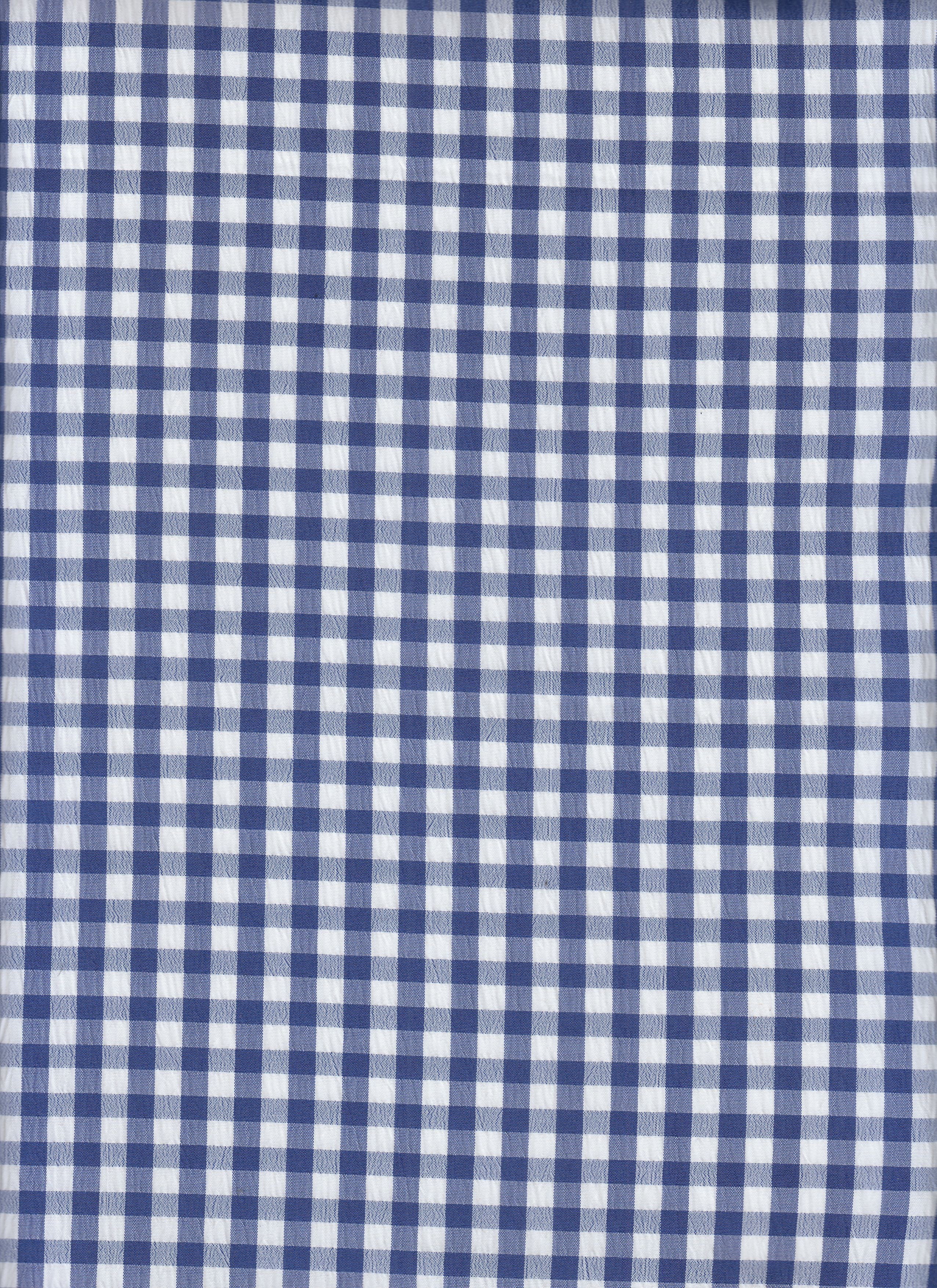 GH4616 BLUE DK. BLOUSE GINGHAM PLAID POLYESTER SOLID-B SPANDEX T-SHIRT TEXTURE WOVEN TOPS TUNICS