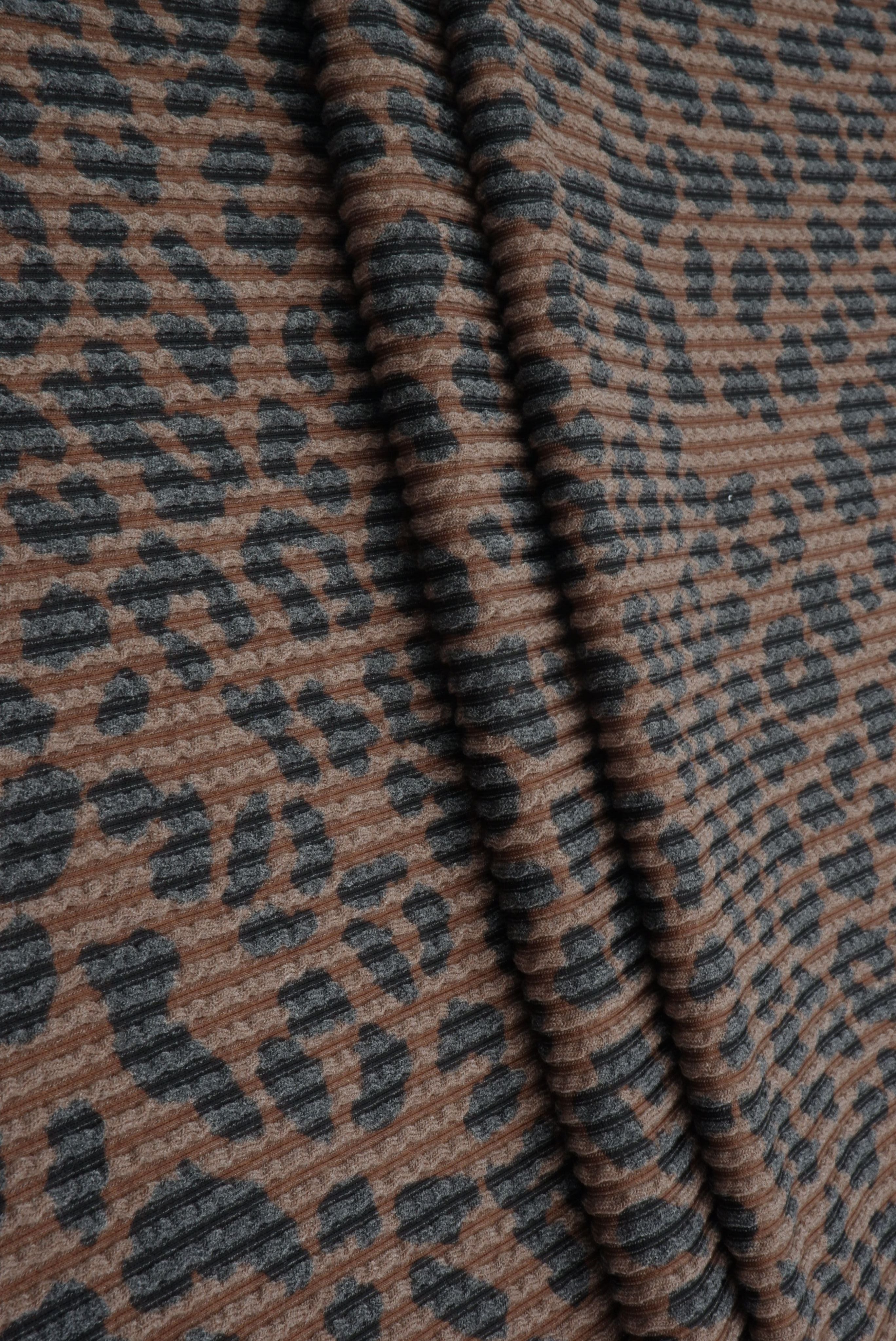 KNT4463-S304102 BROWN ACTIVEWEAR ANIMAL BODYSUIT DOUBLE KNIT DRESS JACQUARD PANTS POLYESTER RAYON RIB SKIRTS SOLID SPANDEX STRETCH URBAN