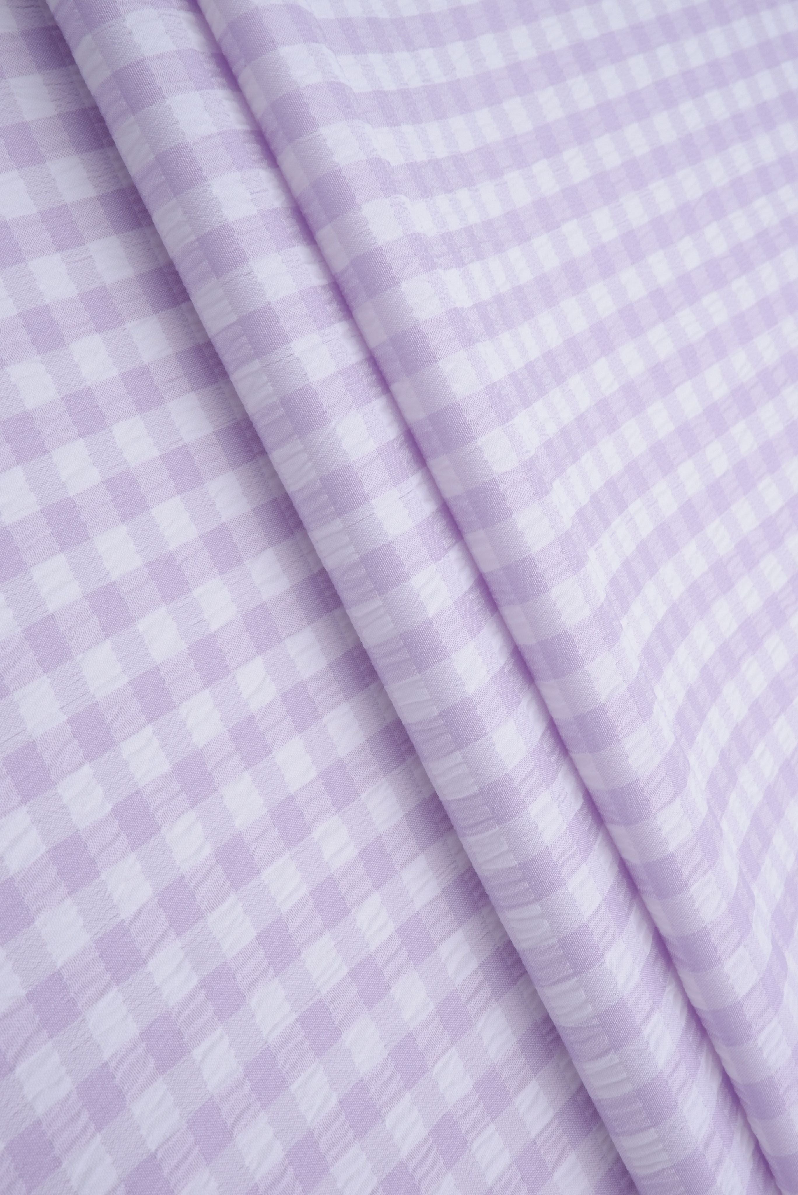 GH4616 LAVENDER BLOUSE GINGHAM PLAID POLYESTER SOLID-B SPANDEX T-SHIRT TEXTURE WOVEN TOPS TUNICS