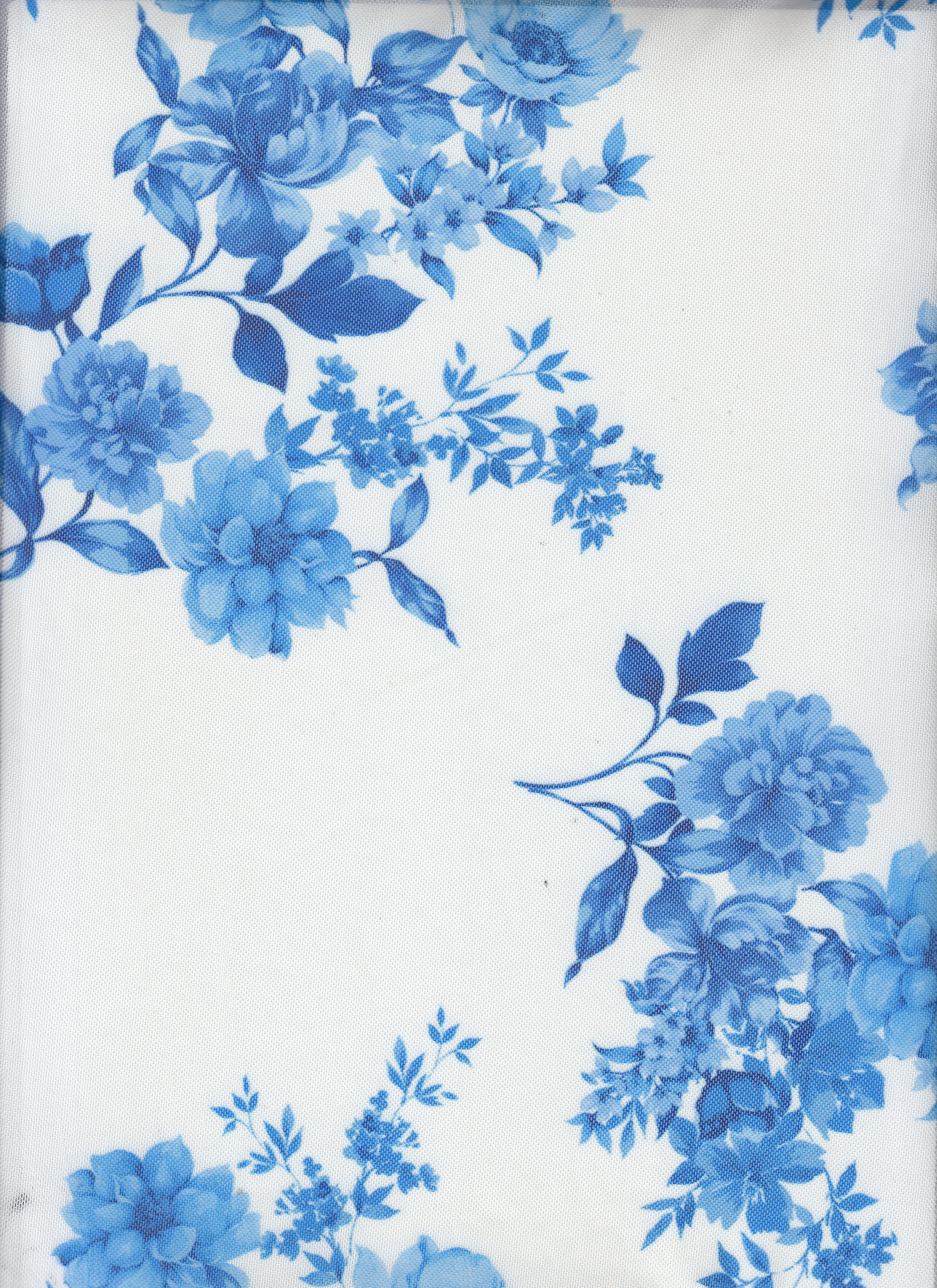 MESH-MS11422 IVORY/BLUE BLOUSE DIGITAL PRINT DRESS FLOCKING FLORAL FLOWER LOUNGEWEAR MESH POLYESTER SPANDEX STRETCH TOPS