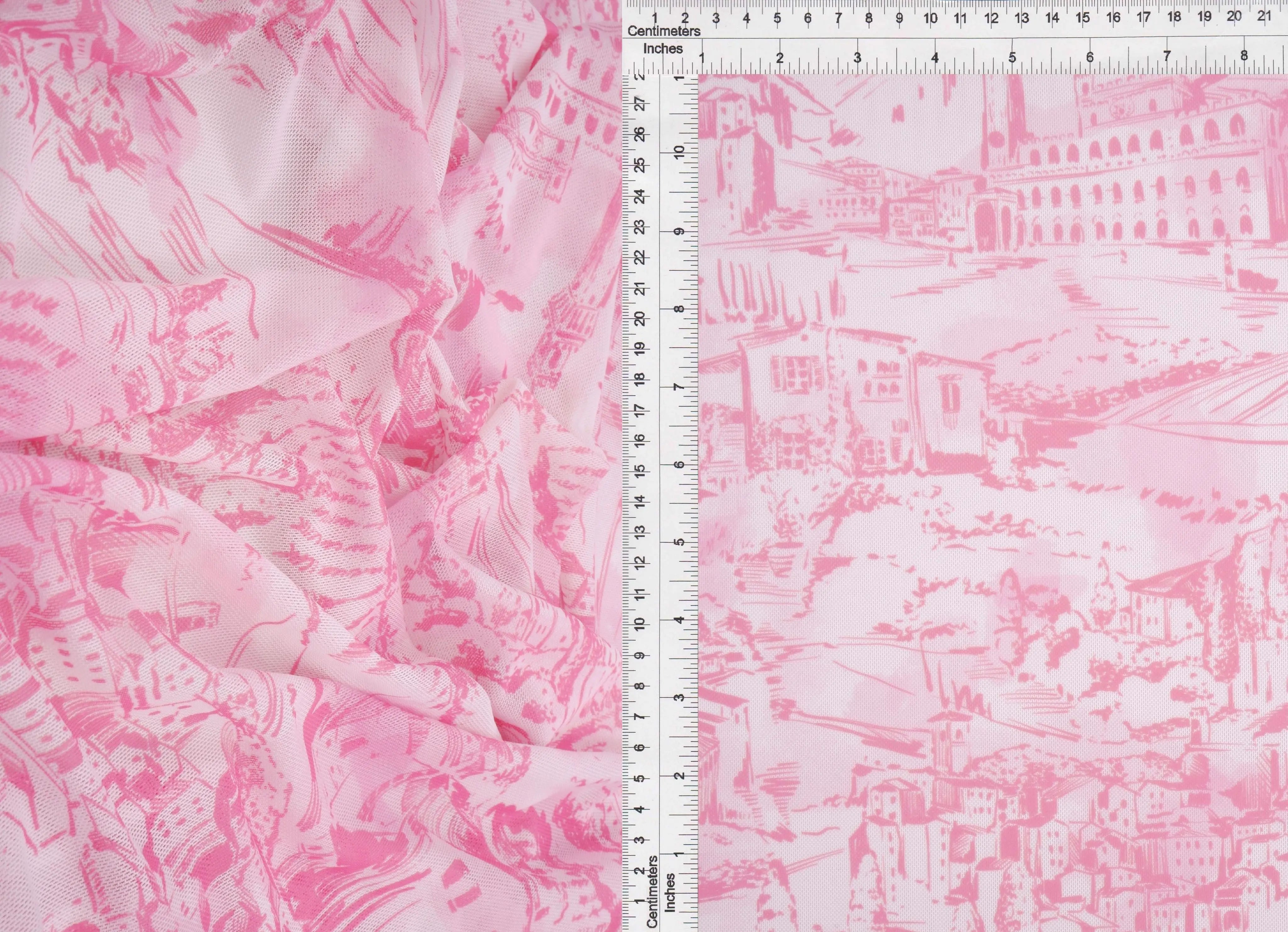 MESH-MS11490 PINK BLOUSE DIGITAL PRINT DRESS FLOCKING LOUNGEWEAR MESH POLYESTER SKIRTS SPANDEX STRETCH TOILE TOPS