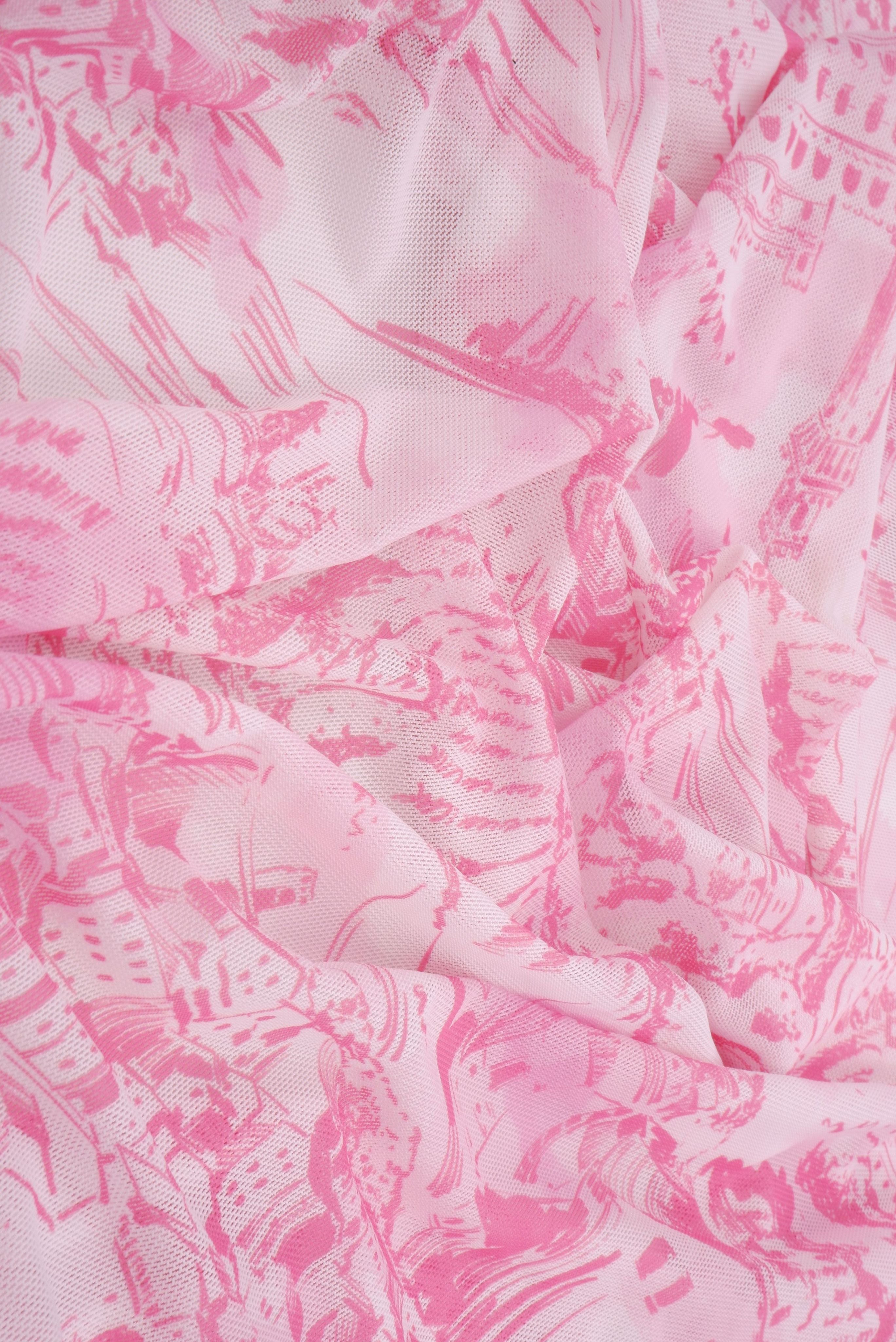 MESH-MS11490 PINK BLOUSE DIGITAL PRINT DRESS FLOCKING LOUNGEWEAR MESH POLYESTER SKIRTS SPANDEX STRETCH TOILE TOPS