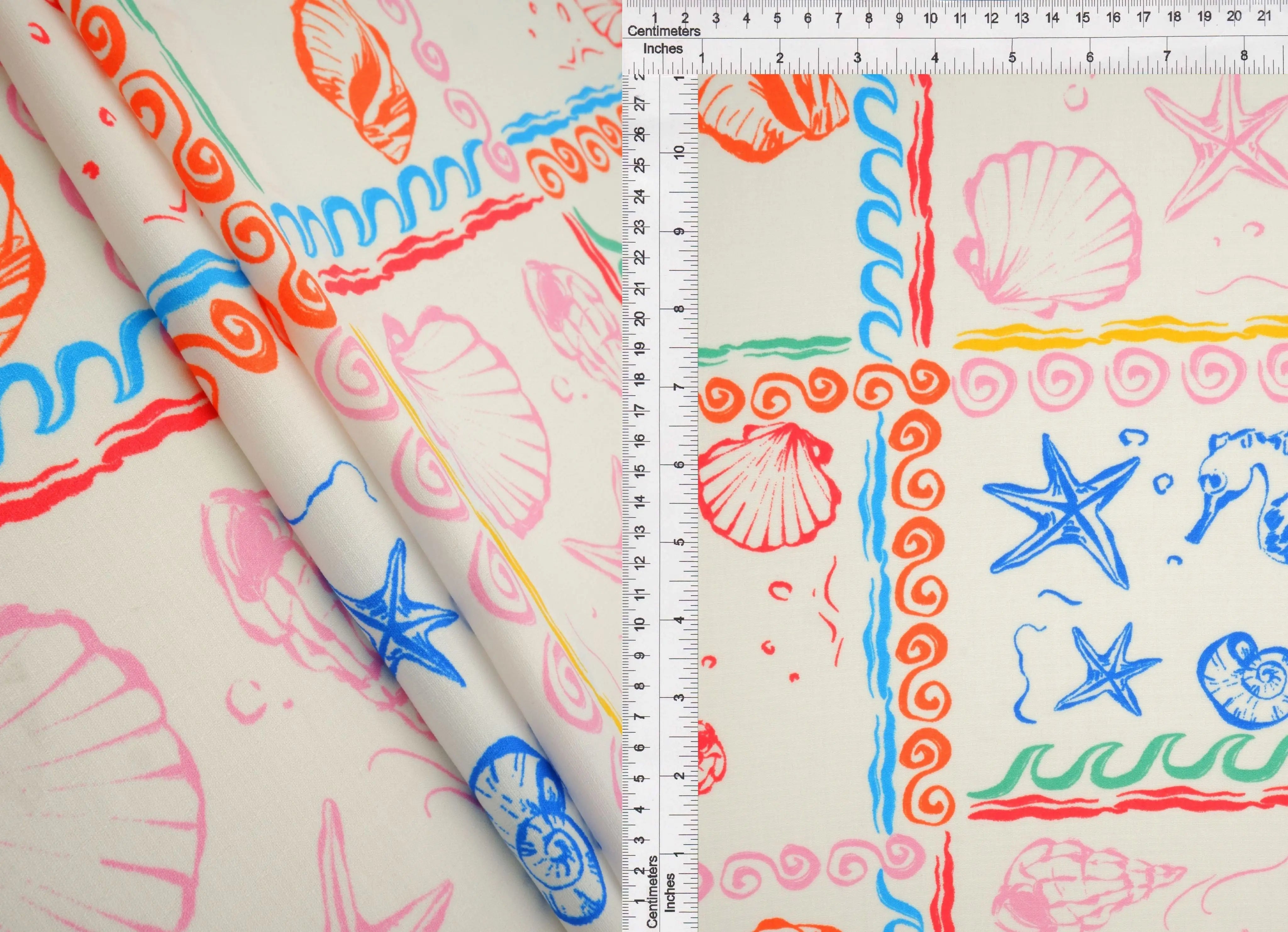 LIN4635-MS11504 IVORY BLOUSE CAMI DRESS LINEN LOOK PANTS POLYESTER PRINT SKIRTS TOPS UNDER SEA WOVEN