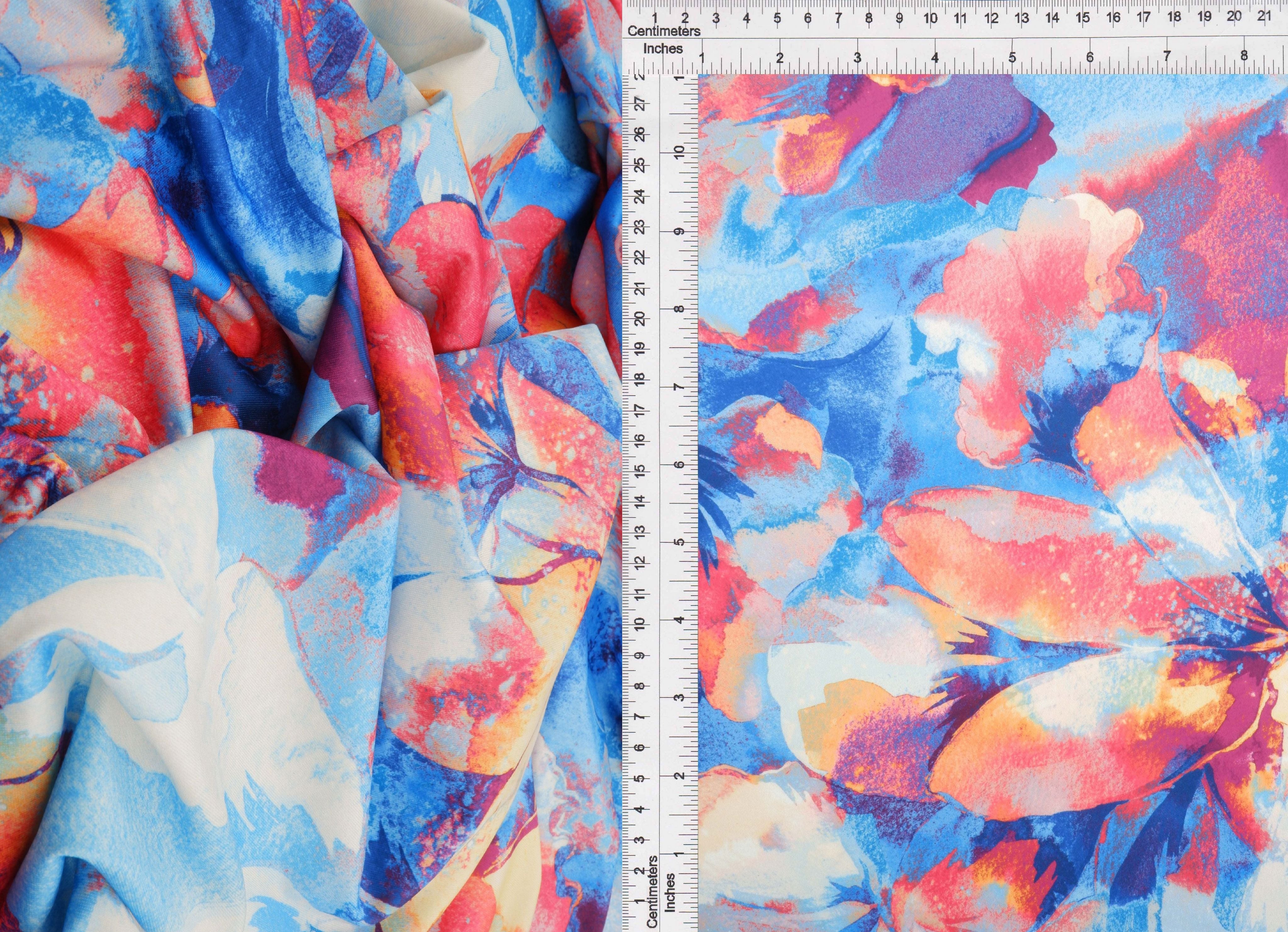 KNT4498-M11516D BLUE LT. BIG FLOWER DIGITAL PRINT DRESS DTY KNIT PANTS POLYESTER SKIRTS SPANDEX TOPS