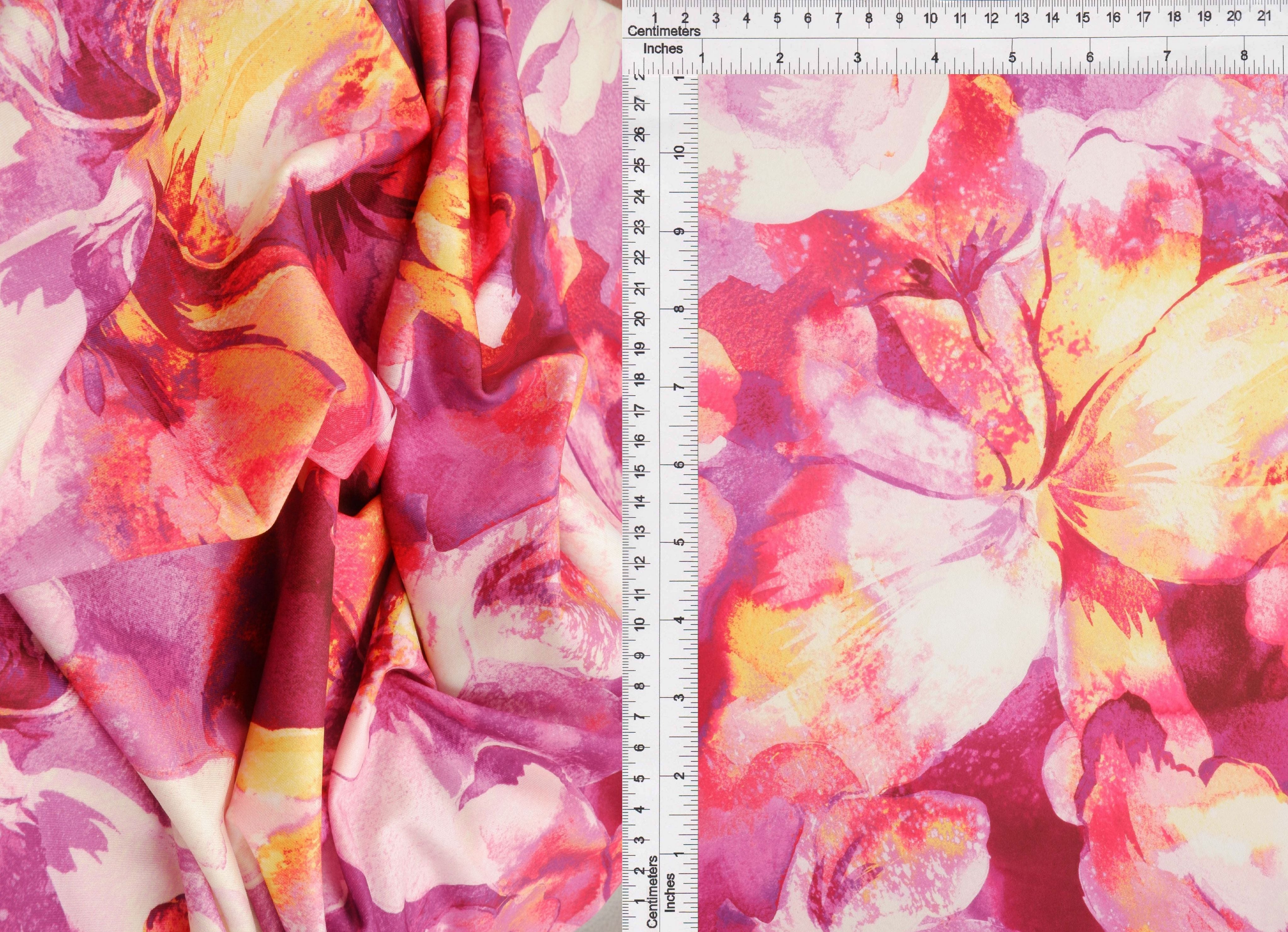 KNT4498-M11516D FUCHSIA BIG FLOWER DIGITAL PRINT DRESS DTY KNIT PANTS POLYESTER SKIRTS SPANDEX TOPS