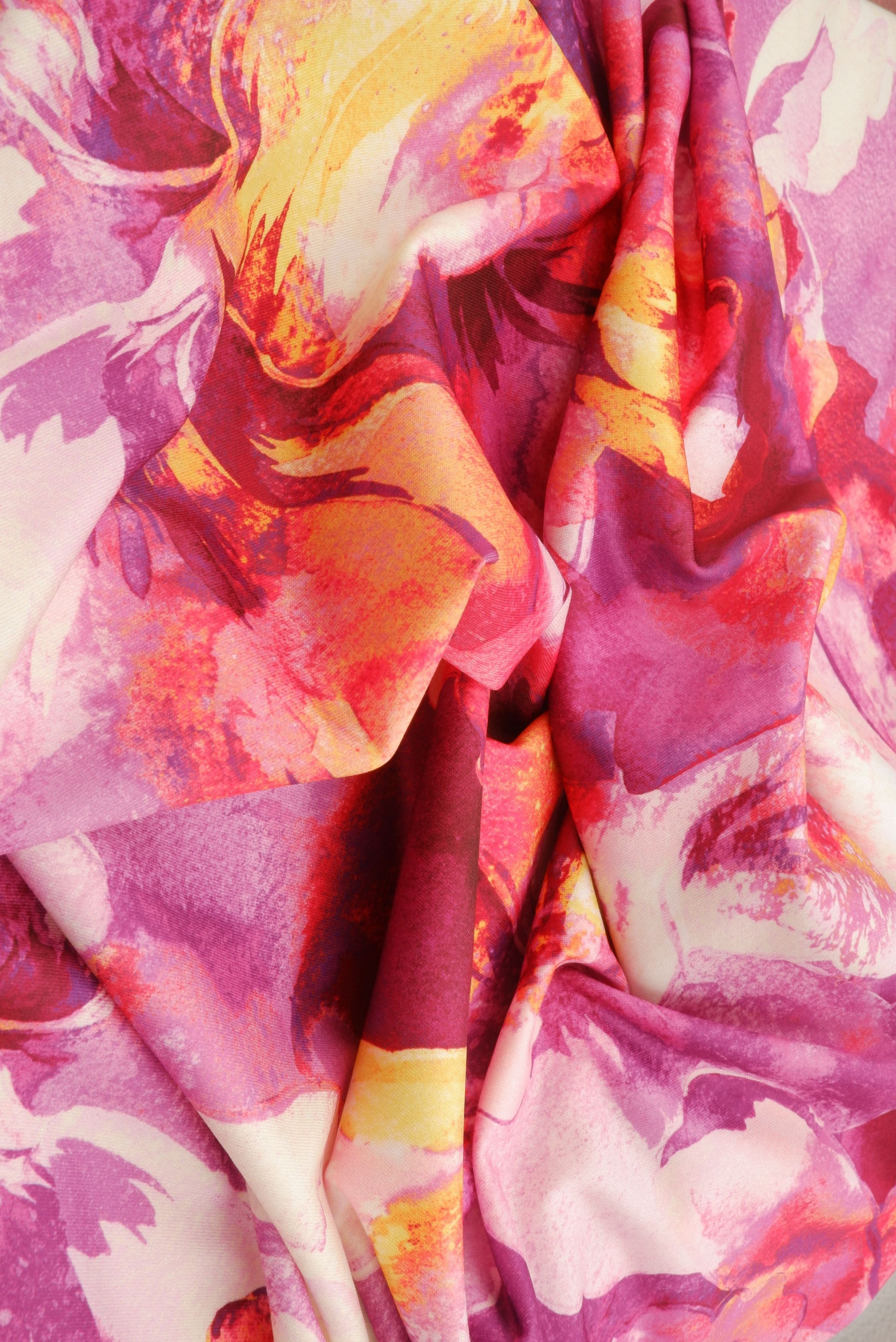 KNT4498-M11516D FUCHSIA BIG FLOWER DIGITAL PRINT DRESS DTY KNIT PANTS POLYESTER SKIRTS SPANDEX TOPS