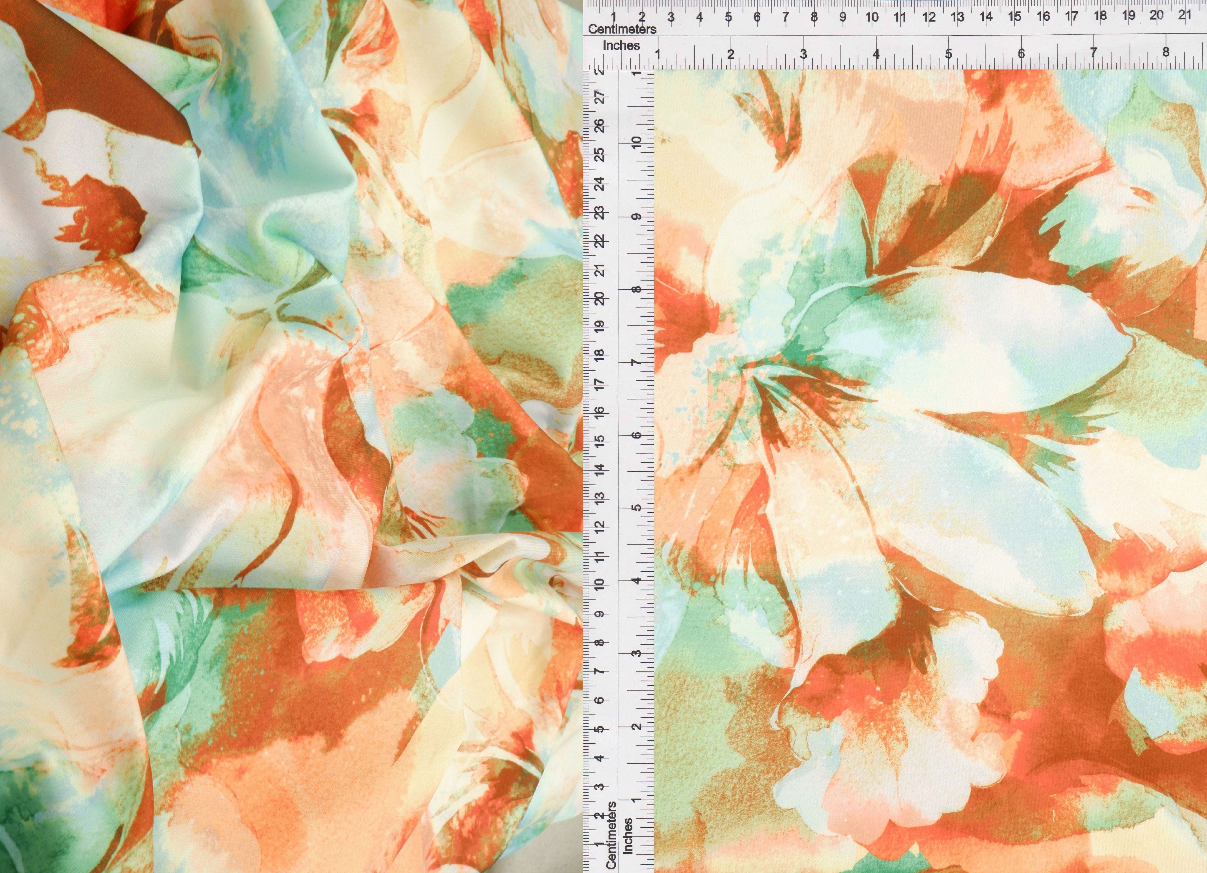 KNT4498-M11516D BROWN/MINT BIG FLOWER DIGITAL PRINT DRESS DTY KNIT PANTS POLYESTER SKIRTS SPANDEX TOPS