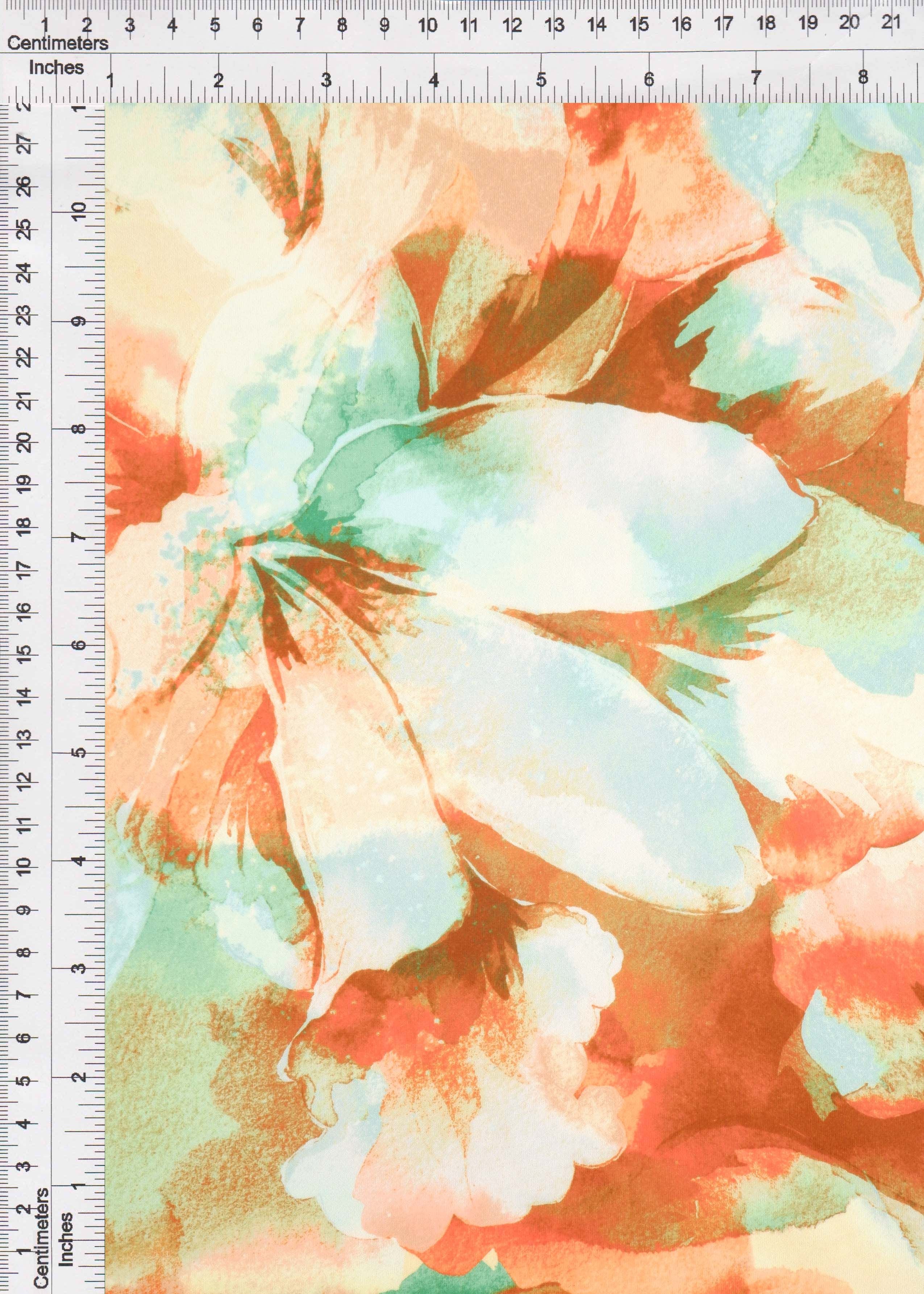 KNT4498-M11516D BROWN/MINT BIG FLOWER DIGITAL PRINT DRESS DTY KNIT PANTS POLYESTER SKIRTS SPANDEX TOPS