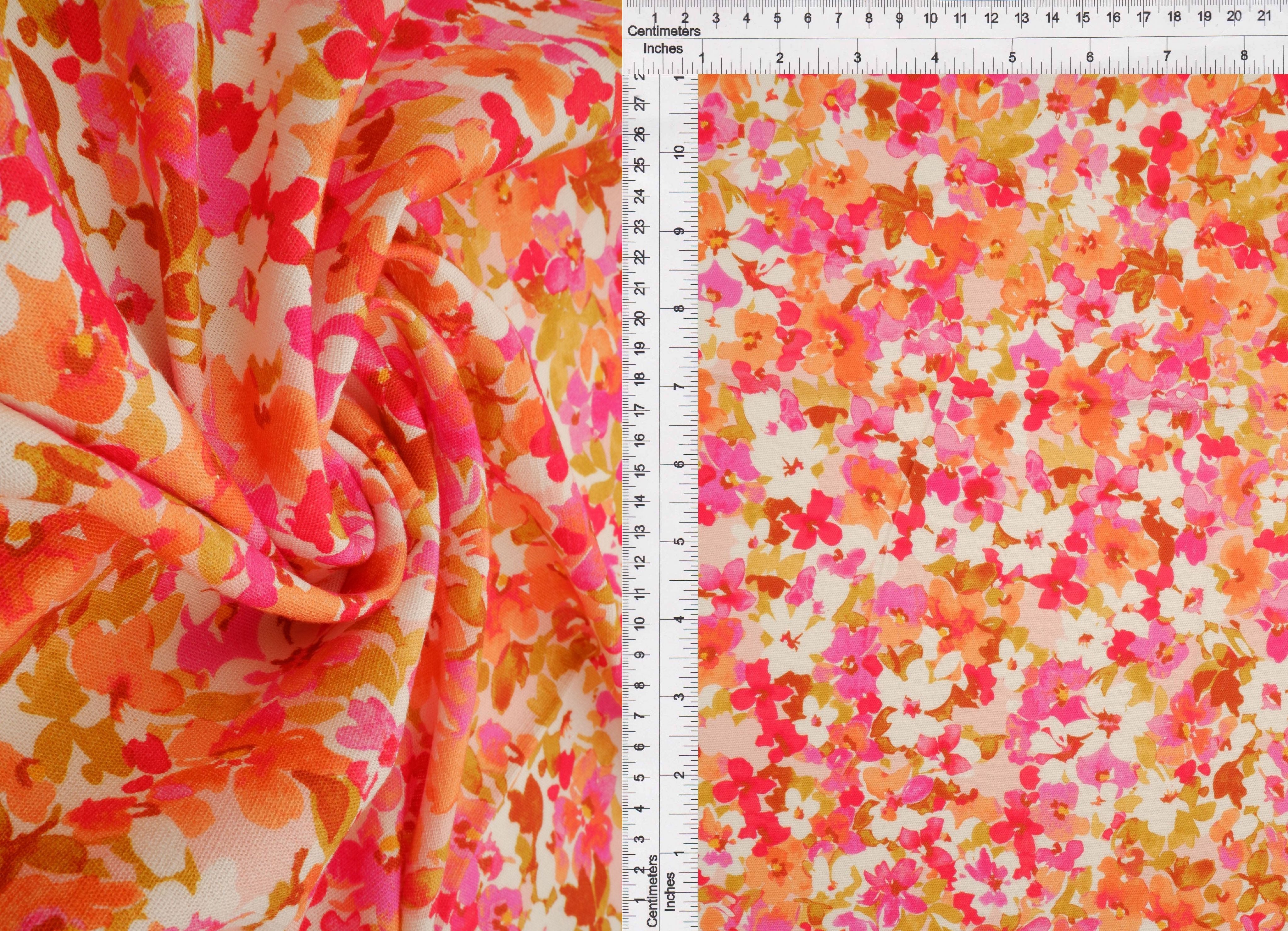 LIN4650-M11475D RED MULTI BLOUSE CAMI DIGITAL PRINT DRESS FLORAL FLOWER LINEN PANTS RAYON SKIRTS TOPS WOVEN