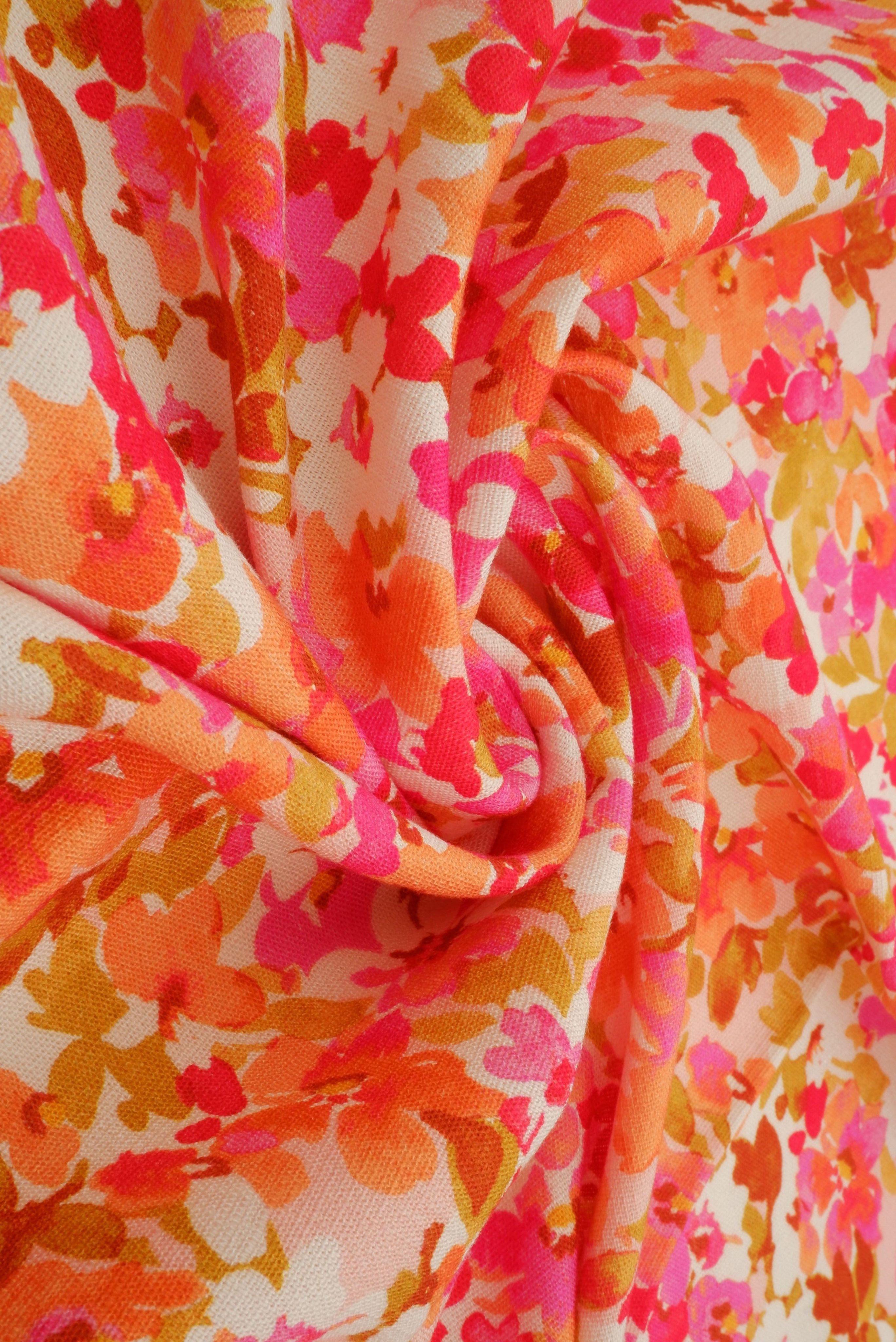 LIN4650-M11475D RED MULTI BLOUSE CAMI DIGITAL PRINT DRESS FLORAL FLOWER LINEN PANTS RAYON SKIRTS TOPS WOVEN