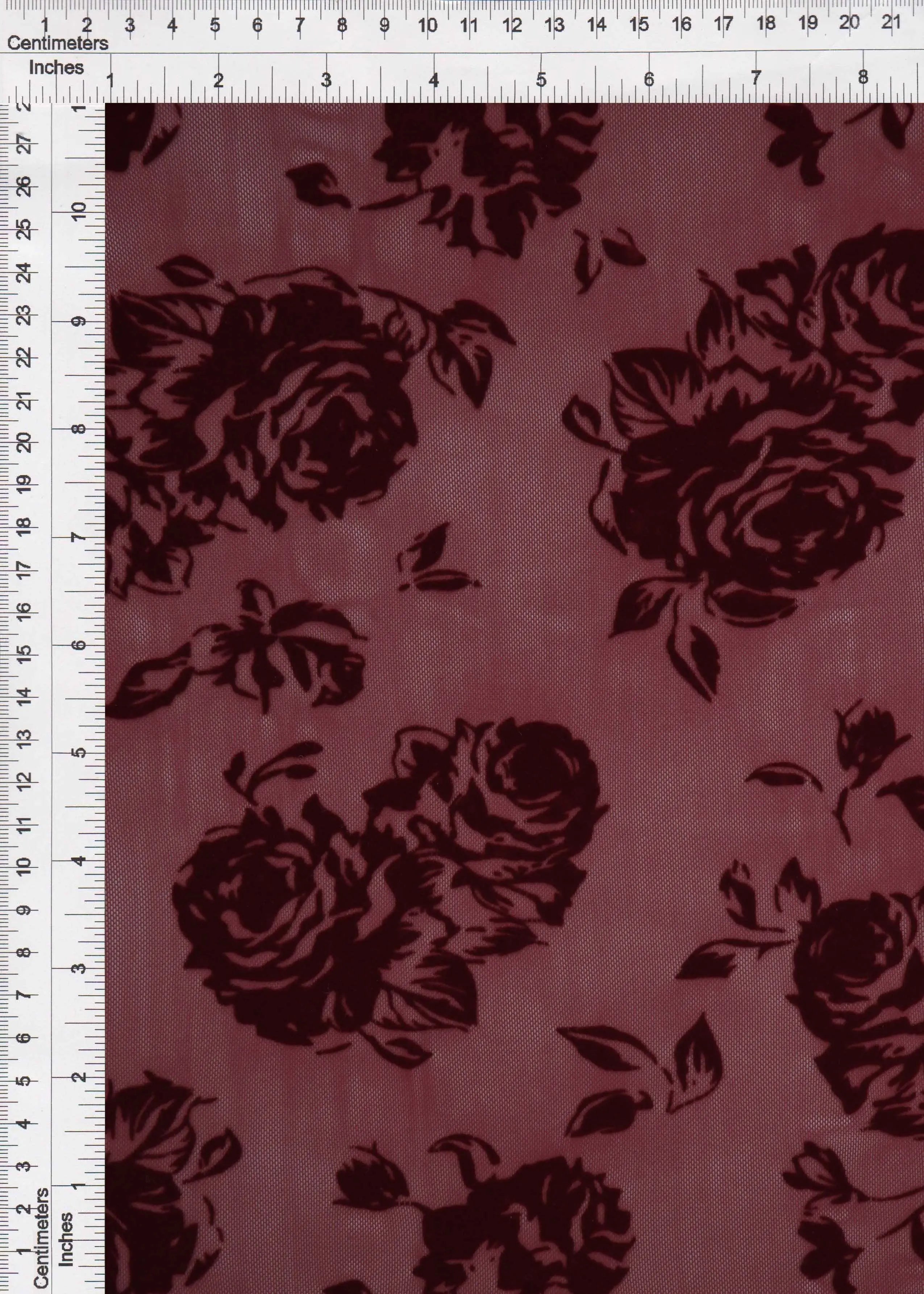FLOCK-S70420 BURGUNDY BOTTOMS CAMI DRESS FLOCKING FLORAL KNIT MESH POLYESTER PRINT SKIRTS SPANDEX STRETCH TOPS