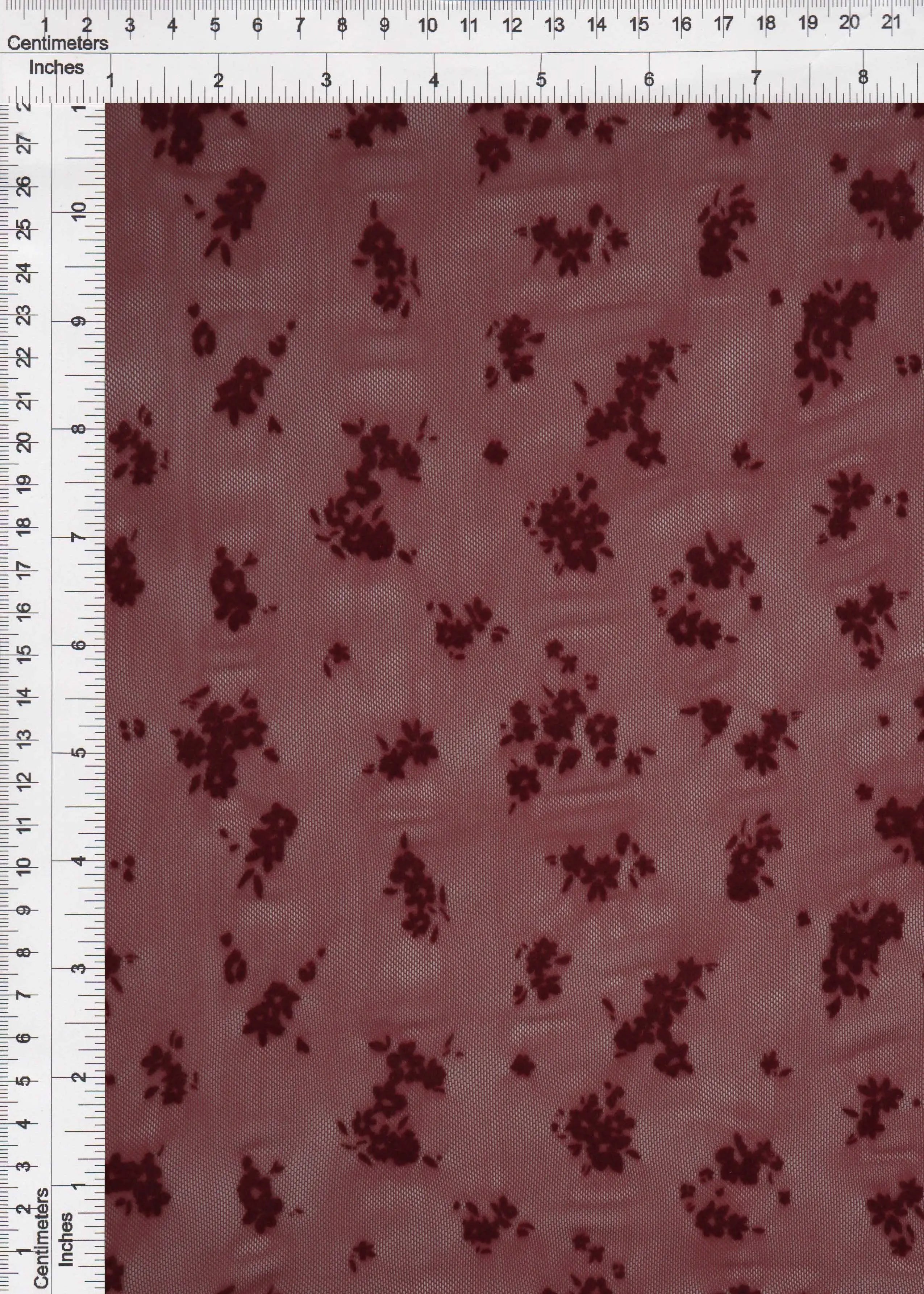 FLOCK-MS11282 BURGUNDY BLOUSE BOTTOMS CAMI DRESS FLOCKING FLORAL MESH POLYESTER SKIRTS SOLID SPANDEX STRETCH TOPS