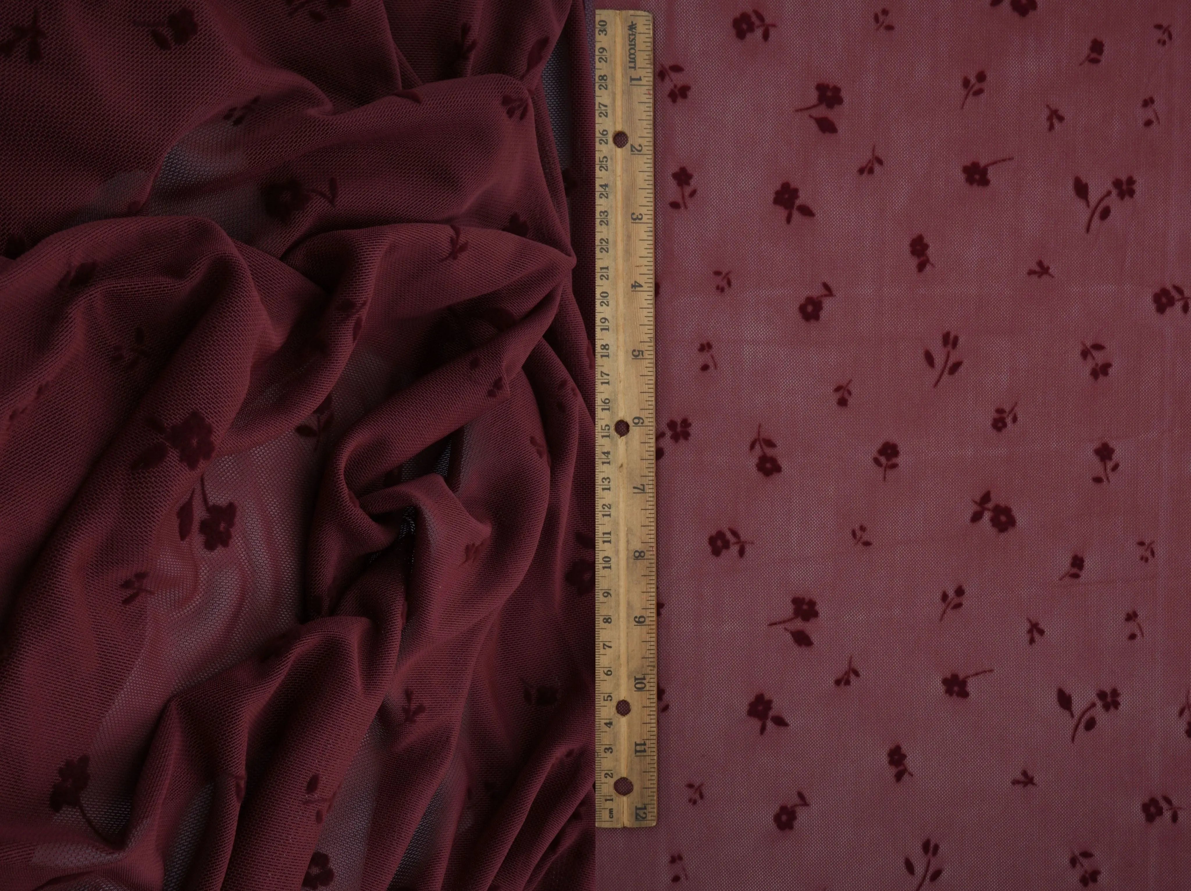FLOCK-MS11279 BURGUNDY BLOUSE CAMI FLOCKING FLORAL LOUNGEWEAR MESH POLYESTER SKIRTS SOLID SPANDEX STRETCH TOPS