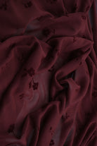 FLOCK-MS11279 BURGUNDY BLOUSE CAMI FLOCKING FLORAL LOUNGEWEAR MESH POLYESTER SKIRTS SOLID SPANDEX STRETCH TOPS