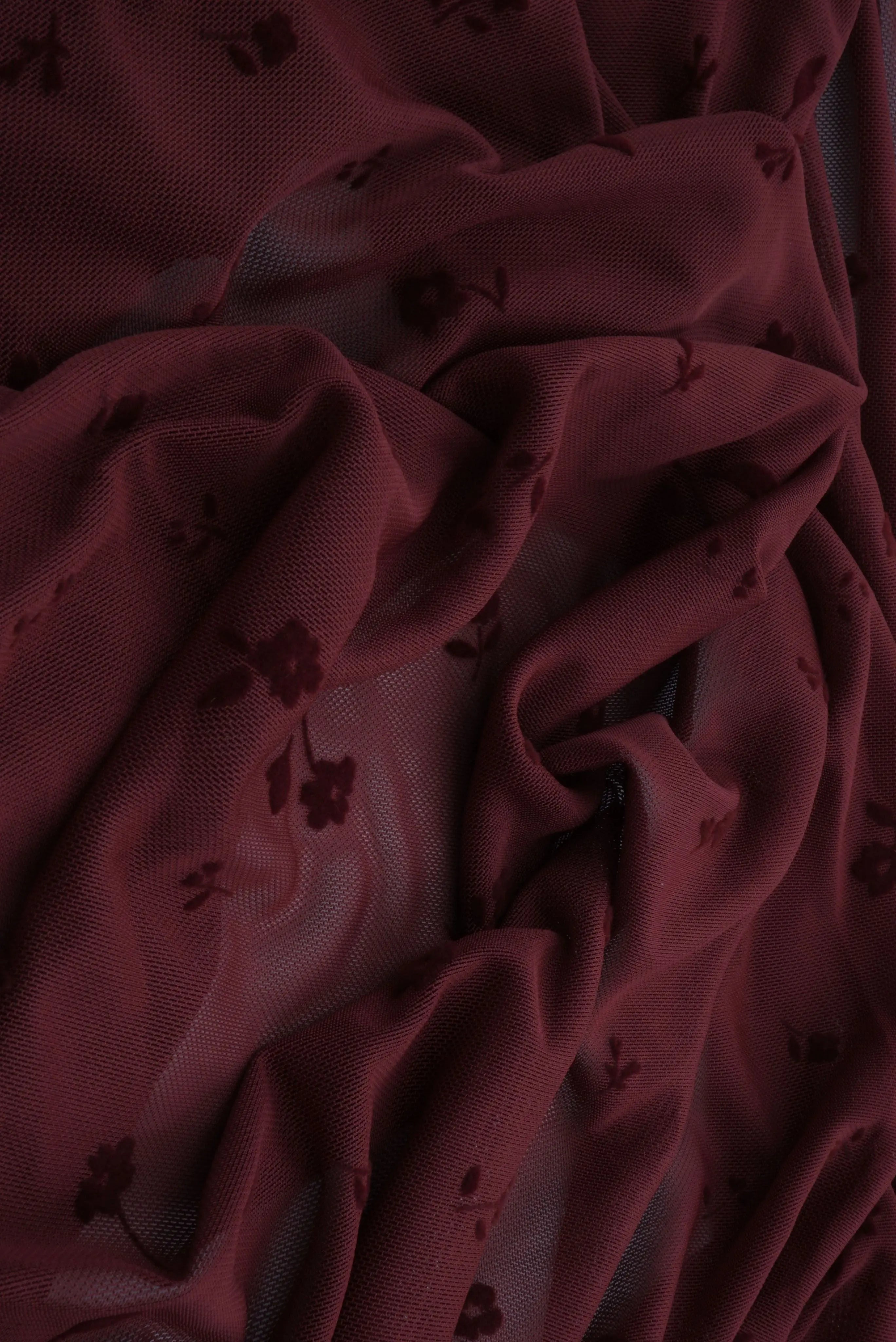 FLOCK-MS11279 BURGUNDY BLOUSE CAMI FLOCKING FLORAL LOUNGEWEAR MESH POLYESTER SKIRTS SOLID SPANDEX STRETCH TOPS