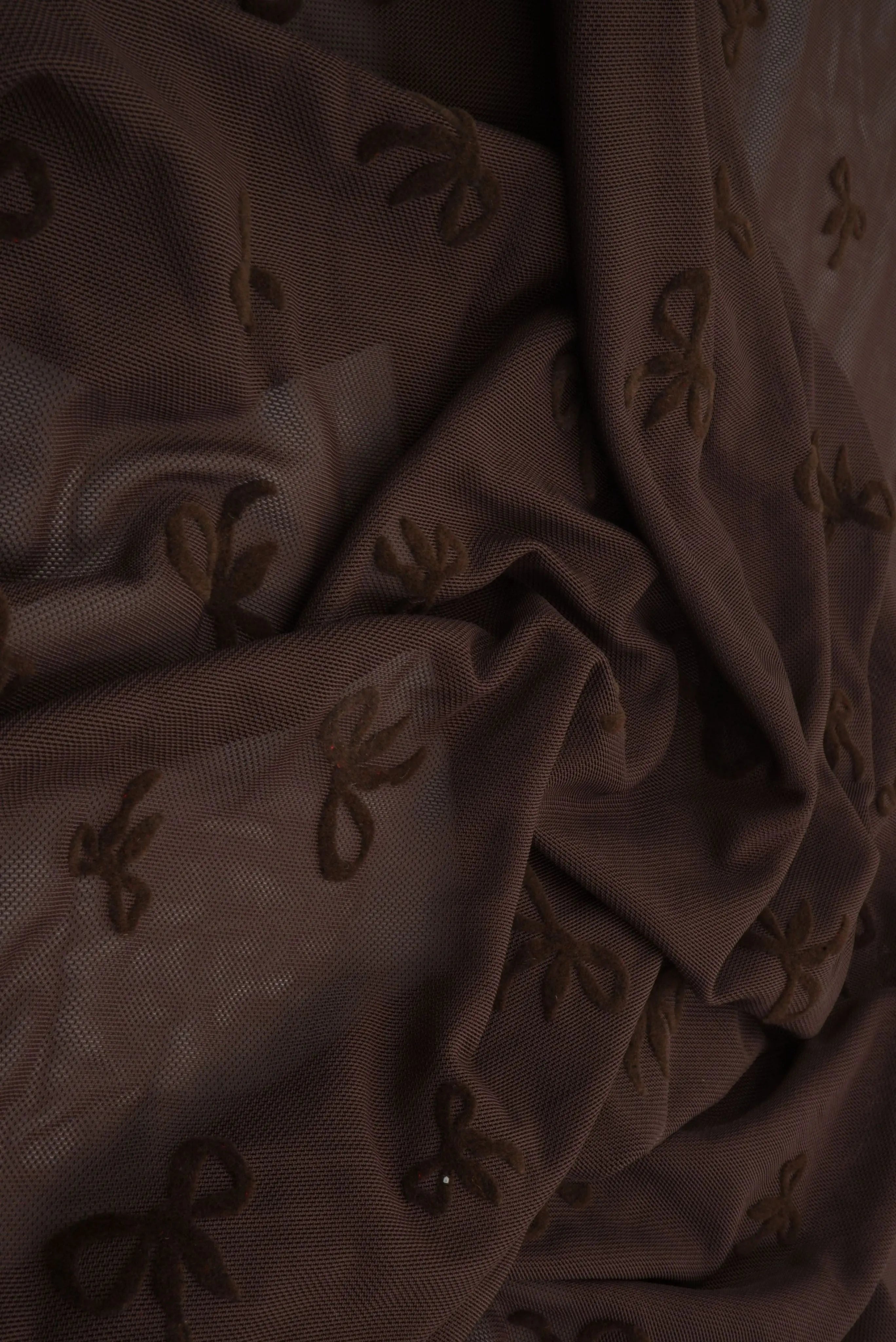 FLOCK-MS11411 BROWN BLOUSE BODYSUIT BOTTOMS BOW CAMI DRESS FLOCKING LOUNGEWEAR MESH POLYESTER PRINT SPANDEX STRETCH TOPS