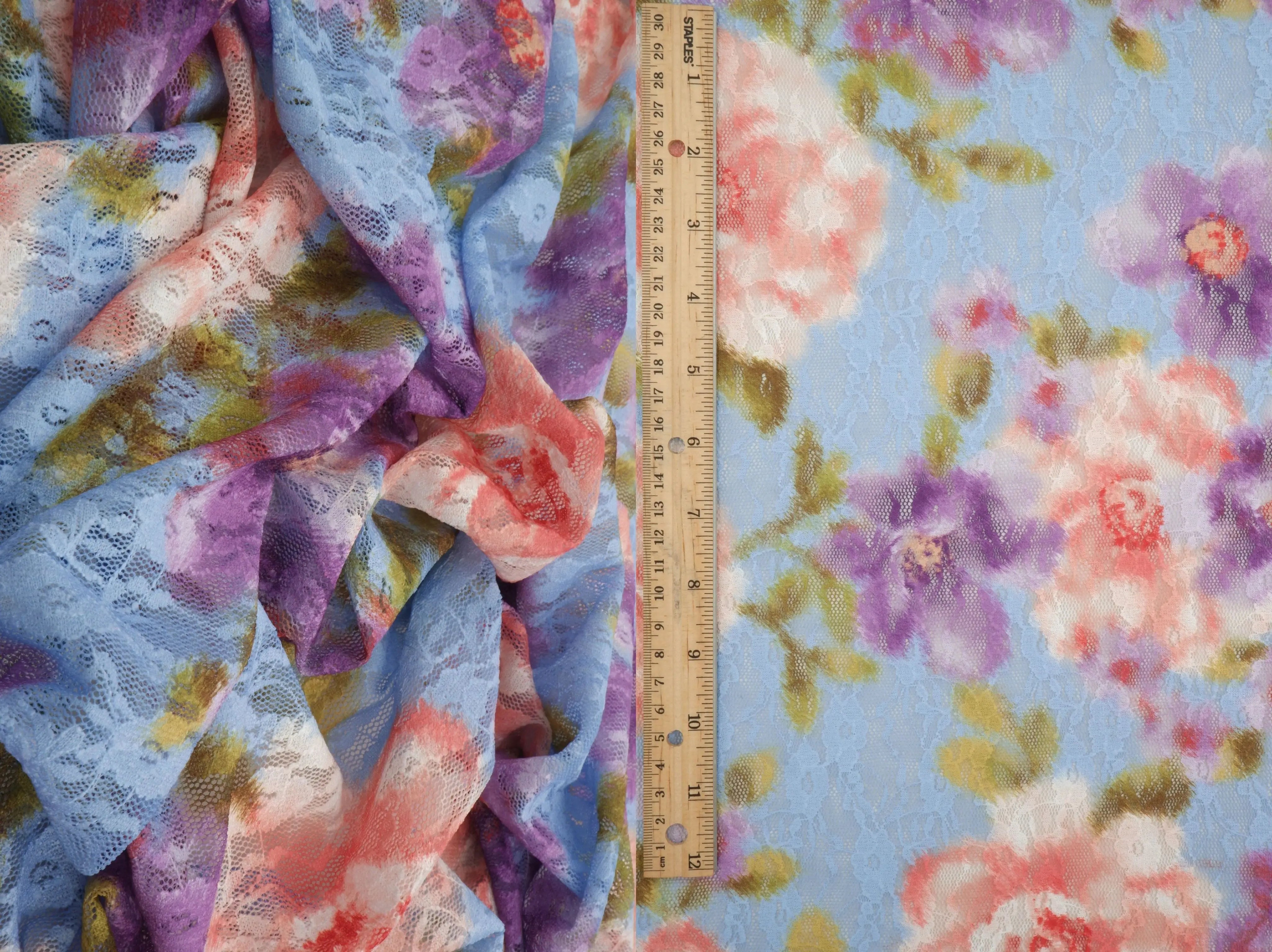 LACE4481-M11709 BLUE LT. BLOUSE BOTTOMS CAMI DIGITAL PRINT DRESS FLOWER LACE POLYESTER SKIRTS SPANDEX TOPS