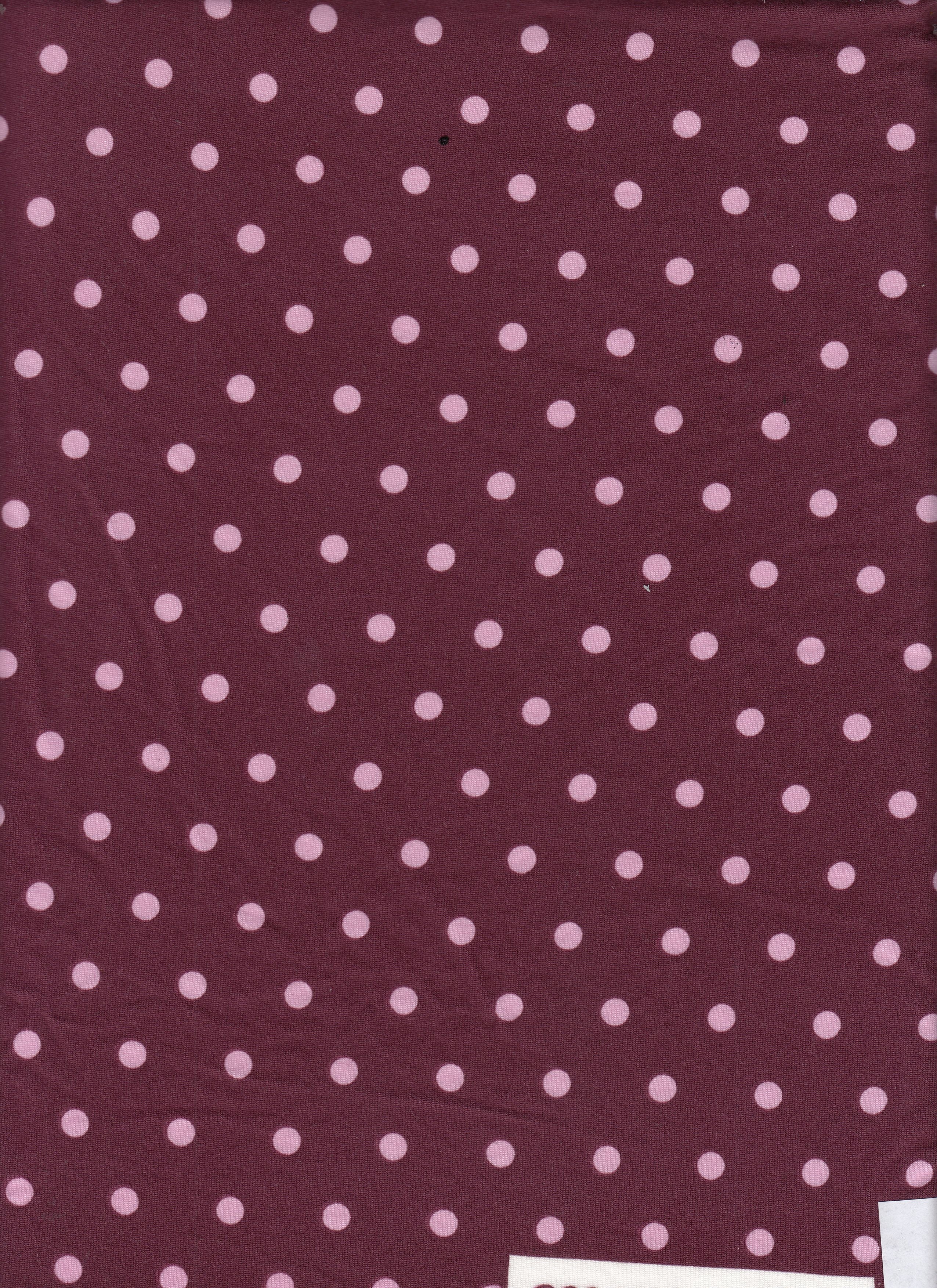KNT4520-MS11654 BURGUNDY/LT PINK BOTTOMS DOT DRESS DTY BRUSHED KNIT POLYESTER SPANDEX PRINT T-SHIRT TOPS