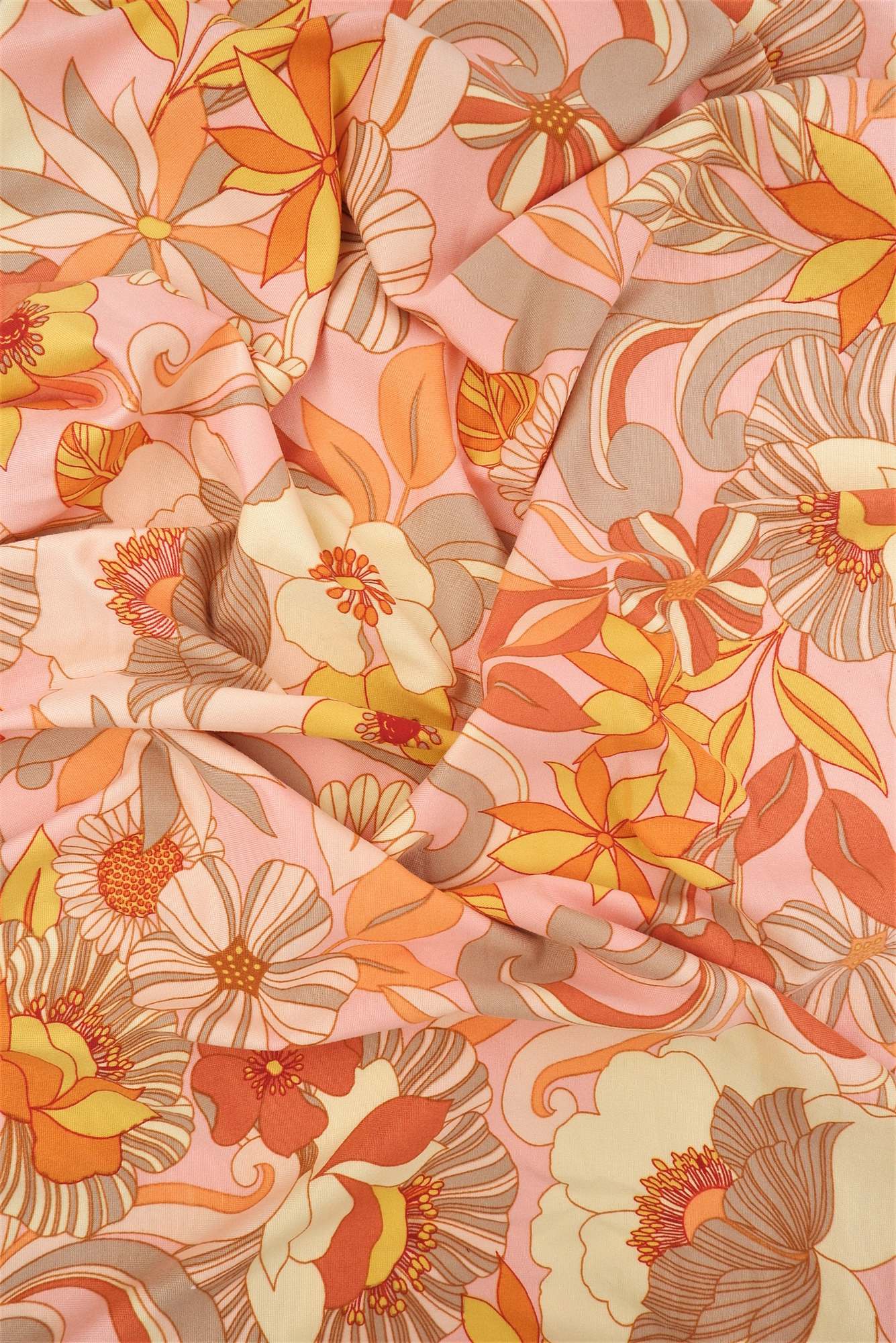 KNT2100-MS10070 PEACH/RUST FLOWER ACTIVEWEAR BIKER SHORTS BLOUSE BODYSUIT BOTTOMS CAMI DRESS DTY BRUSHED FLORAL KNIT LOUNGEWEAR PANTS PEACH POLYESTER PRINT PUCCI RUST SKIRTS SPANDEX STRETCH T-SHIRT TOPS TUNICS