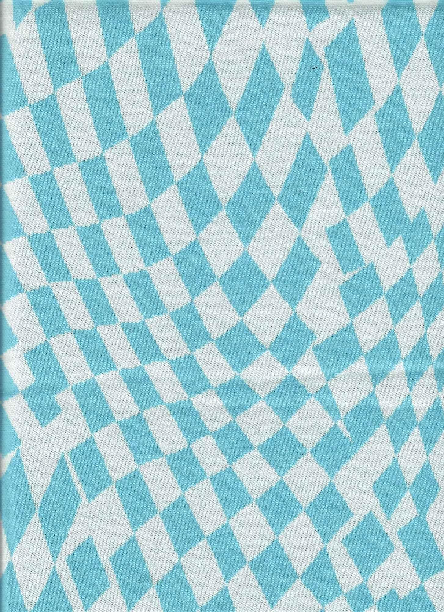 KNT4438 BLUE CHECKERED DOUBLE KNIT DRESS JACQUARD OUTERWEAR PANTS POLYESTER RAYON SKIRTS SOLID SPANDEX STRETCH TOPS YARN DYED