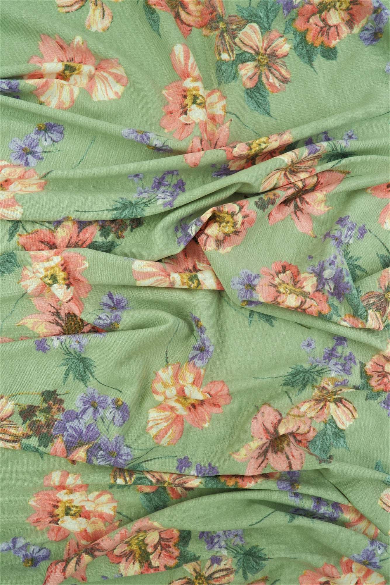 KNT1304-MS10027 SAGE BODYSUIT BOTTOMS CAMI DRESS FLOWER GREEN KNIT PEACH POLYESTER PRINT PURPLE RAYON ROSE SPANDEX STRETCH TOPS