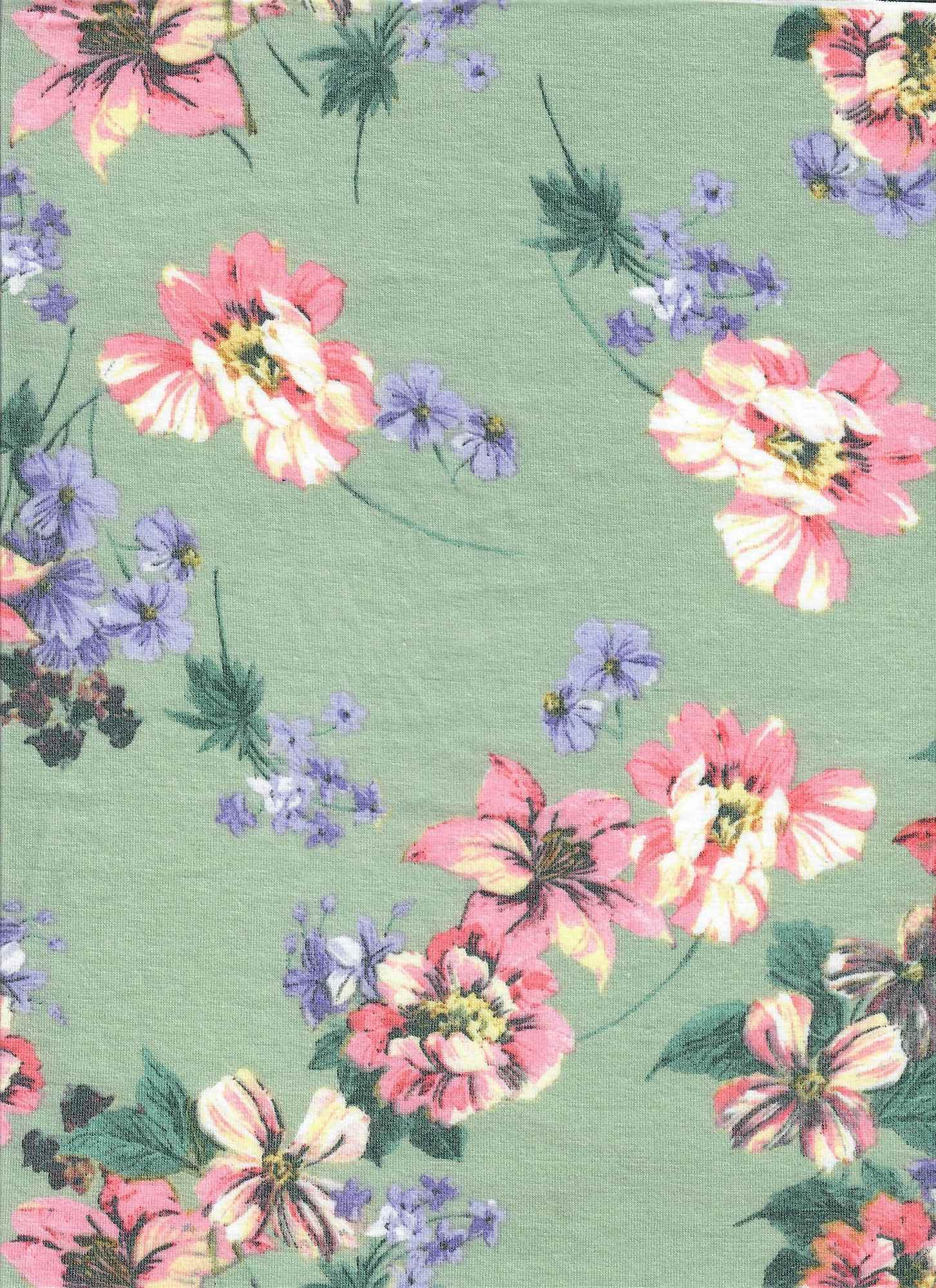 KNT1304-MS10027 SAGE BODYSUIT BOTTOMS CAMI DRESS FLOWER GREEN KNIT PEACH POLYESTER PRINT PURPLE RAYON ROSE SPANDEX STRETCH TOPS