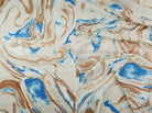 POP4427-MS10015 SAND/TEAL BLUE BLOUSE CAMI DRESS MARBLE POLYESTER PRINT SATIN SPANDEX TOPS WOVEN