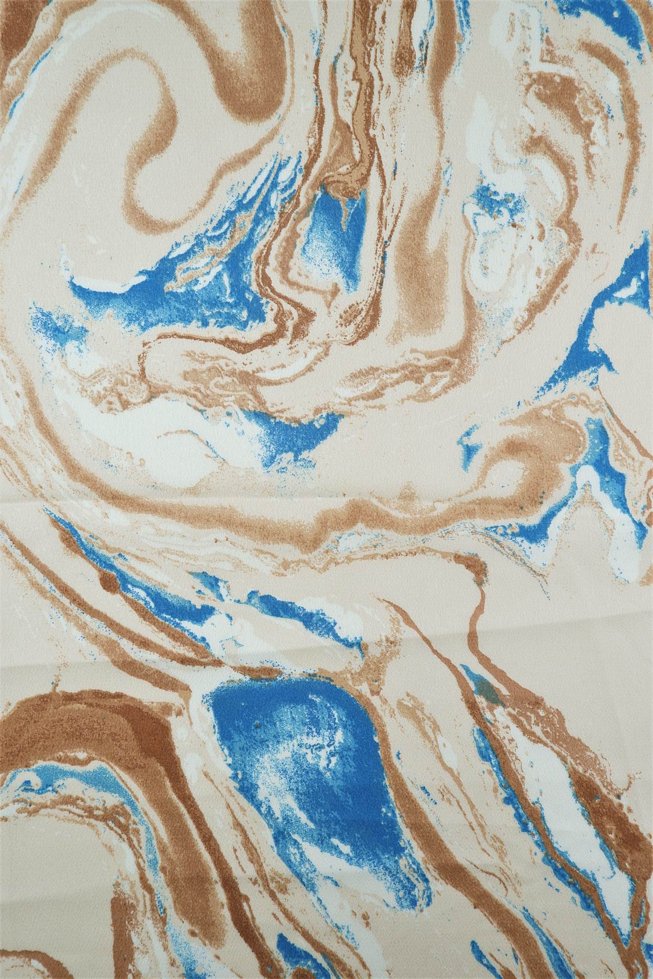 POP4427-MS10015 SAND/TEAL BLUE BLOUSE CAMI DRESS MARBLE POLYESTER PRINT SATIN SPANDEX TOPS WOVEN