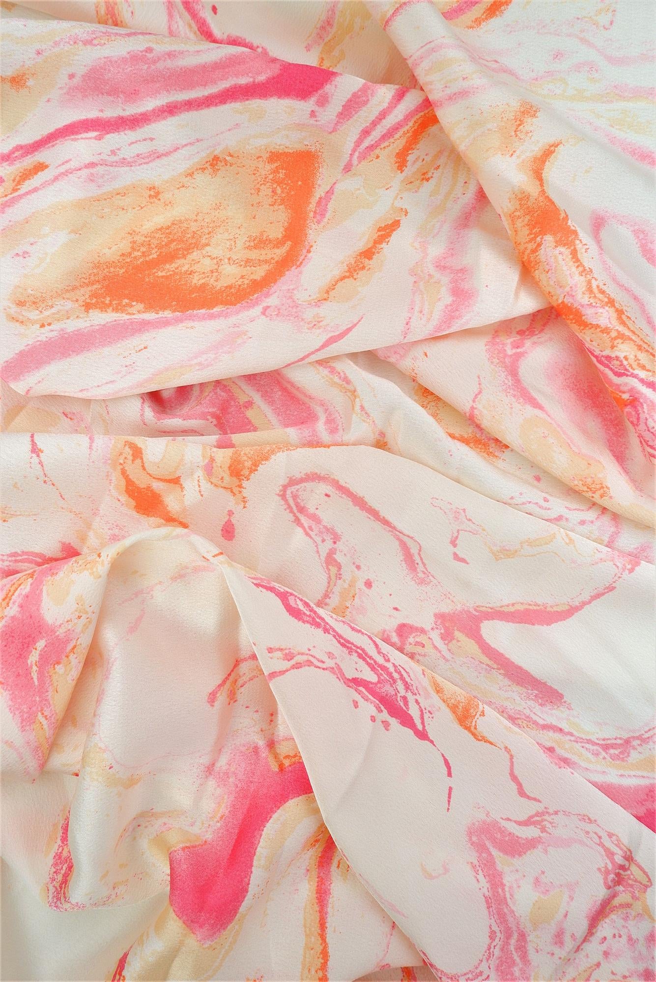 POP4427-MS10015 IVORY/PINK BLOUSE CAMI DRESS MARBLE POLYESTER PRINT SATIN SPANDEX TOPS WOVEN