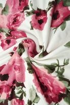 KNT2100-SE60540 IVORY/ROSE BIKER SHORTS BODYSUIT CAMI DRESS DTY BRUSHED FLORAL FLOWER IVORY KNIT LOUNGEWEAR PANTS POLYESTER PRINT ROSE SPANDEX STRETCH T-SHIRT TOPS TUNICS