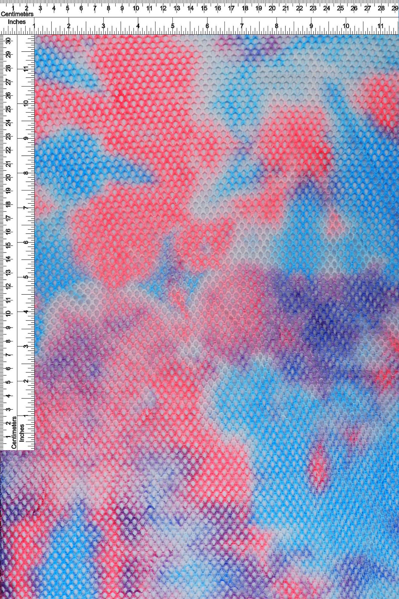MESH-4123 NEON PINK/BLUE BLOUSE BLUE BODYSUIT CAMI FLOCKING LOUNGEWEAR MESH PINK POLYESTER PRINT-B SPANDEX STRETCH TIE-DYE TOPS TUNICS