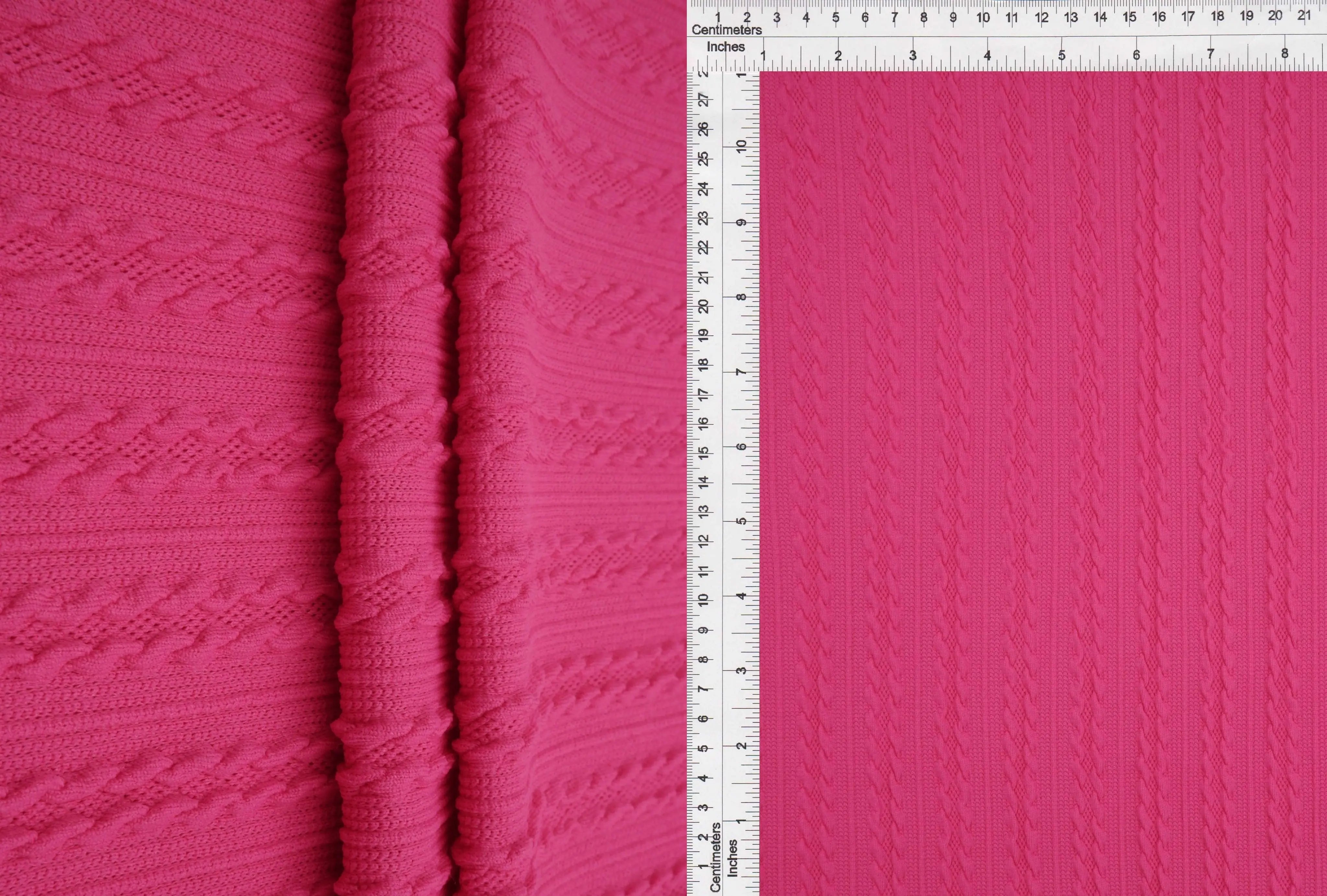JACQ-4476 FUCHSIA BOTTOMS DRESS GEOMETRIC JACQUARD KNIT LIVERPOOL MAGENTA OUTERWEAR PANTS POLYESTER SKIRTS SOLID SPANDEX STRETCH SWEATER TOPS