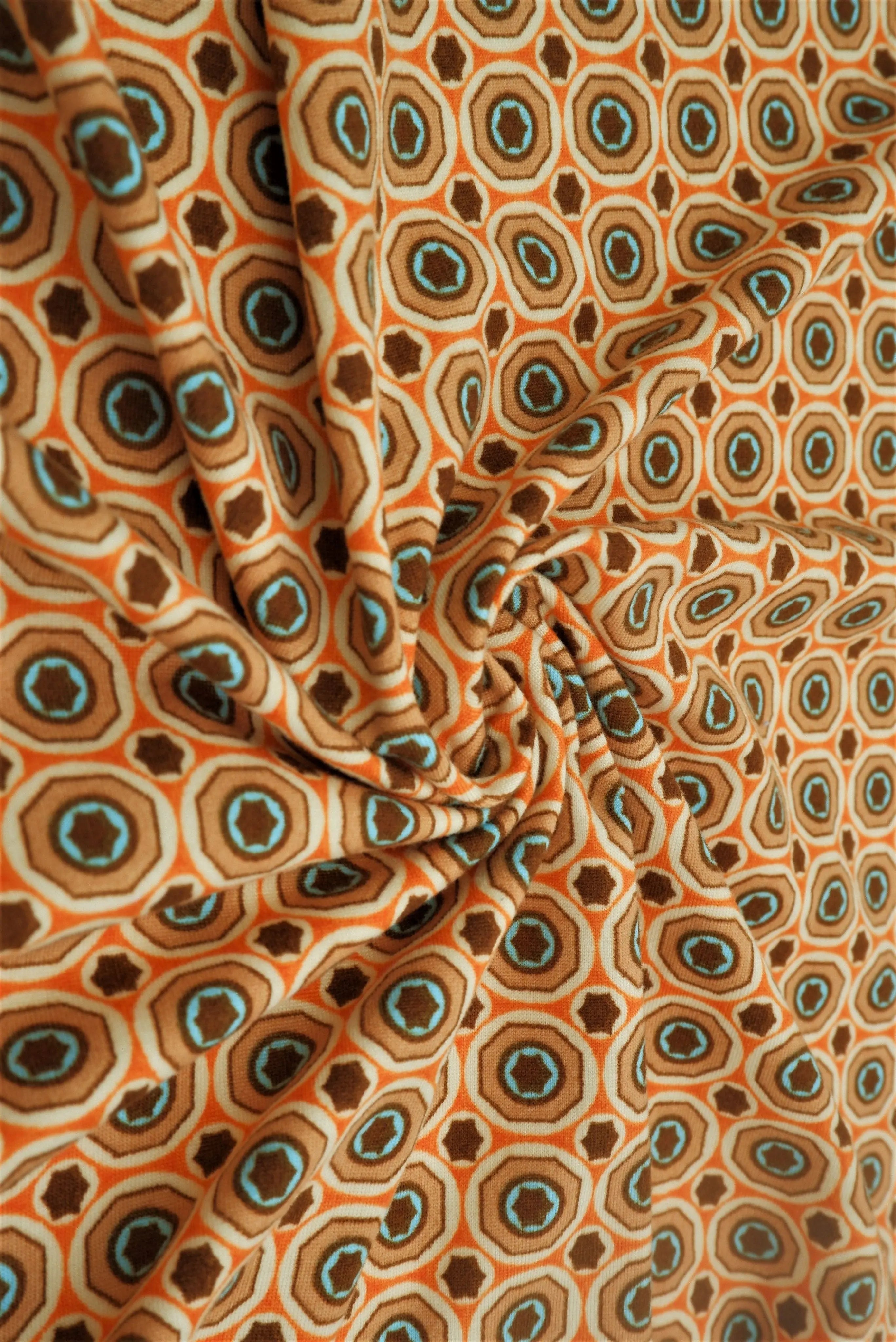 KNT2100-MS10158 ORANGE/BROWN BIKER SHORTS BLOUSE BODYSUIT BOTTOMS CAMI DRESS DTY BRUSHED GEOMETRIC KNIT LOUNGEWEAR PANTS POLYESTER PRINT SKIRTS SPANDEX STRETCH T-SHIRT TOPS TUNICS