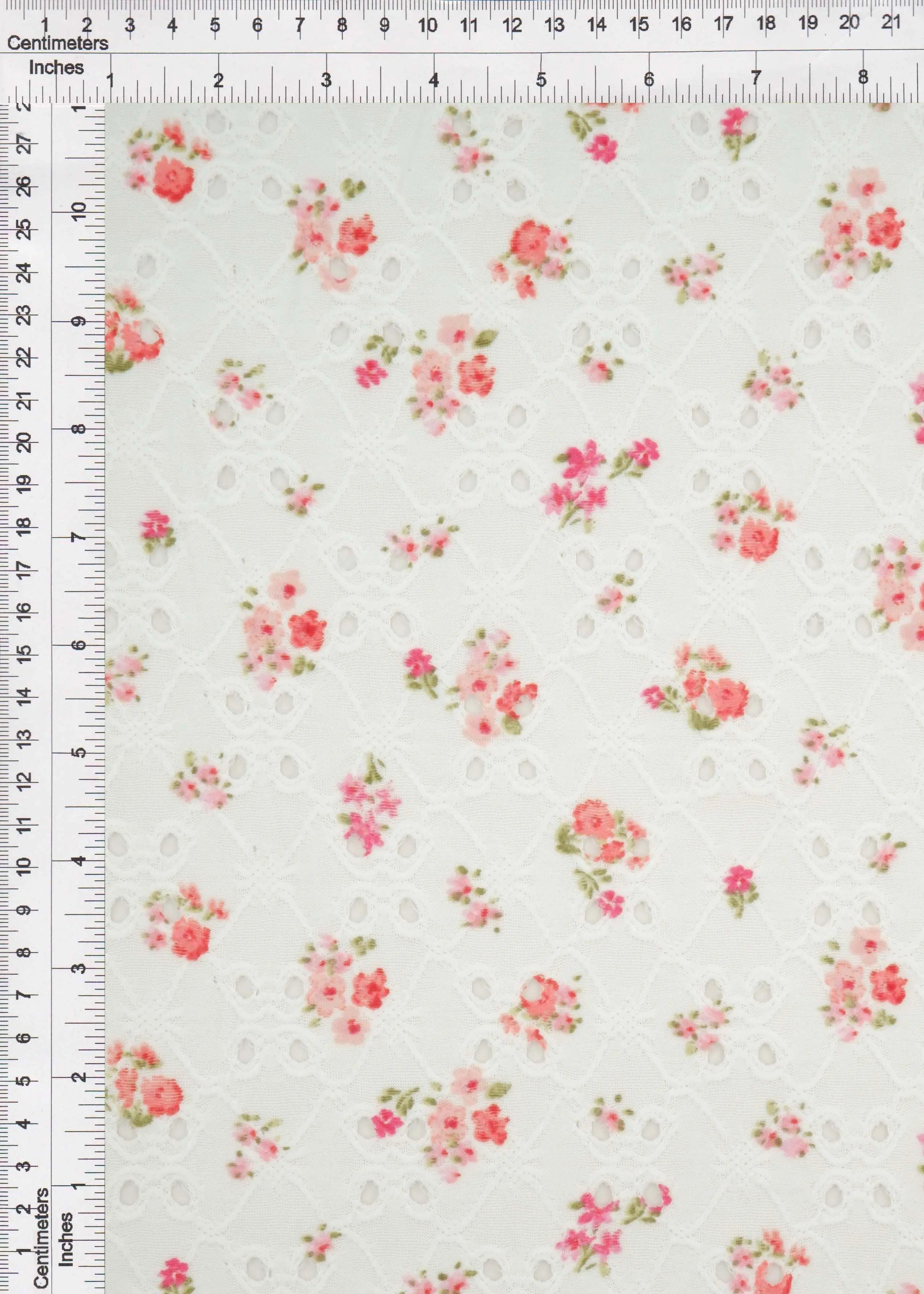 KNT4187-M11002B CORAL RED BODYSUIT CAMI DAISY FLOWER DITSY DRESS DTY EYELET JACQUARD KNIT POLYESTER PRINT SKIRTS SPANDEX TOPS