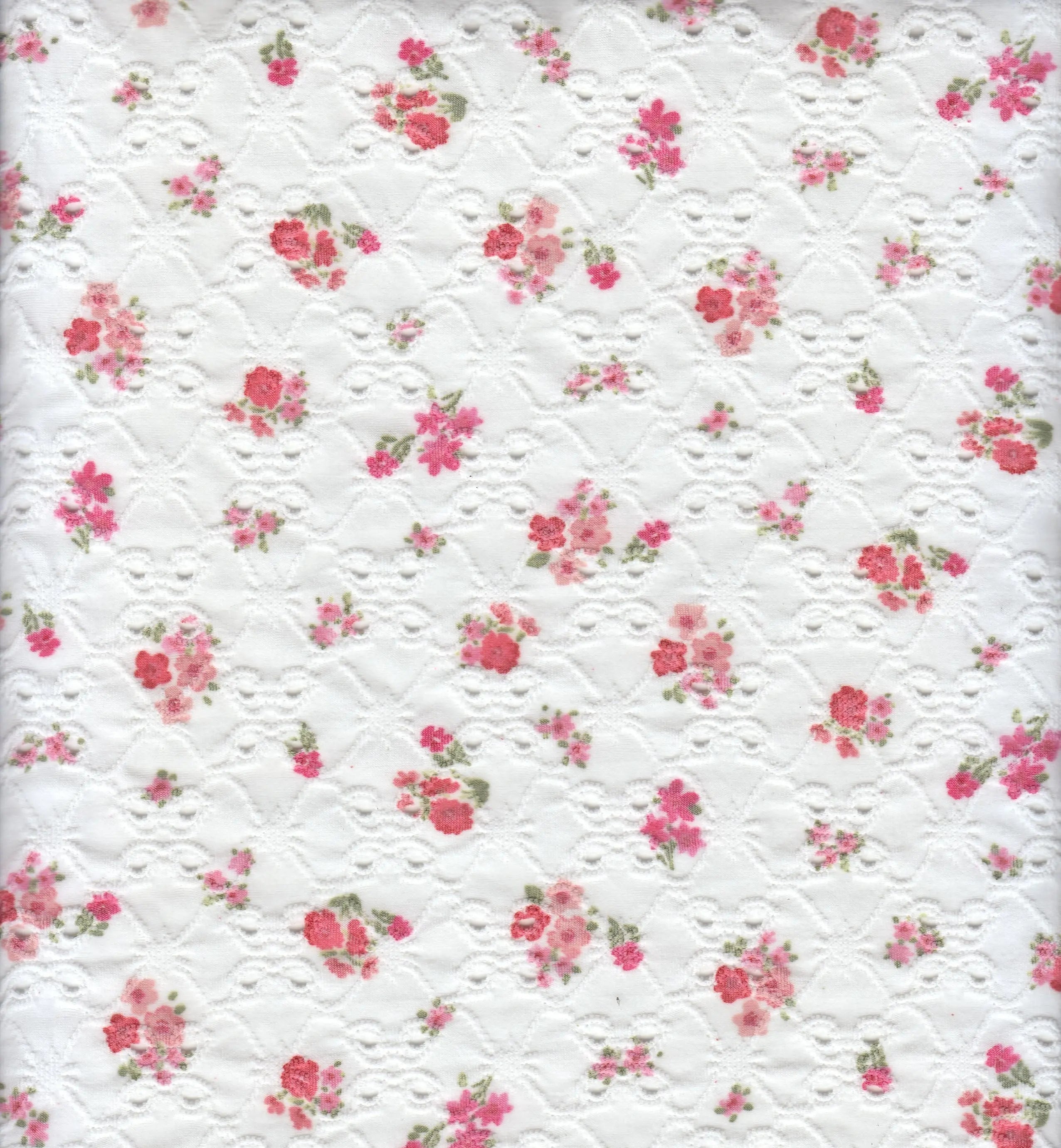 KNT4187-M11002B CORAL RED BODYSUIT CAMI DAISY FLOWER DITSY DRESS DTY EYELET JACQUARD KNIT POLYESTER PRINT SKIRTS SPANDEX TOPS