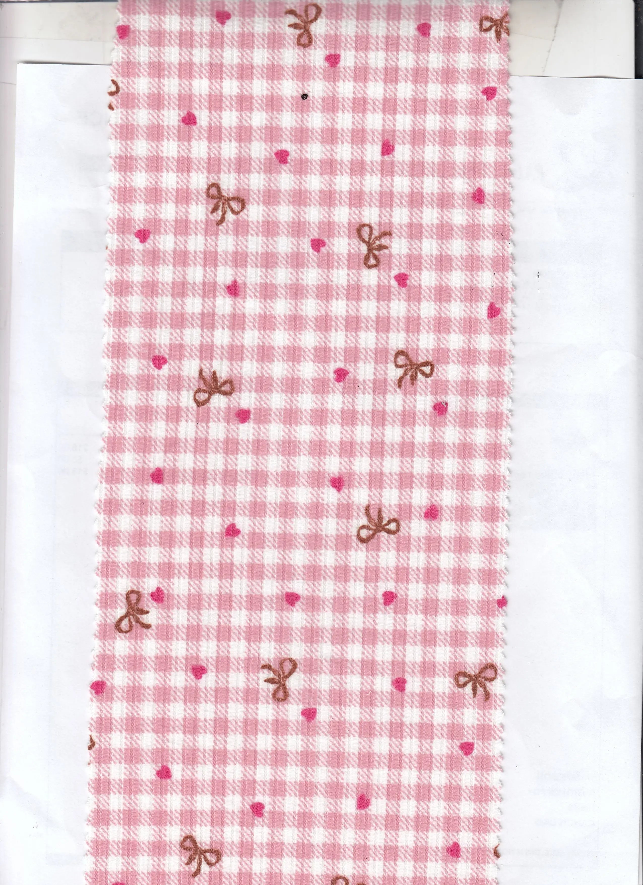 KNT3422-MS11760 PEACH BLOUSE BOW DRESS HEART KNIT PANTS POLYESTER PRINT RIB 4X2 SKIRTS SPANDEX TOPS YUMMY