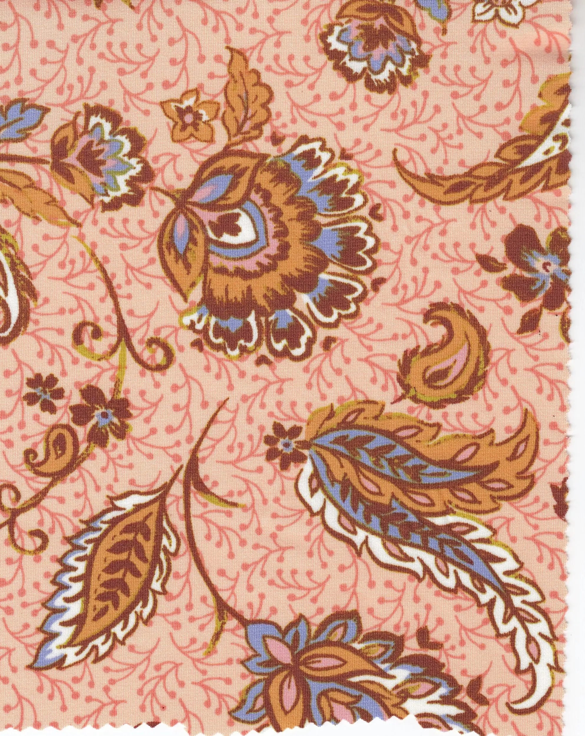 KNT4498-MS11665 ORANGE BLOUSE BOHO BOTTOMS CAMI DRESS DTY KNIT PAISLEY PANTS POLYESTER PRINT SPANDEX TOPS