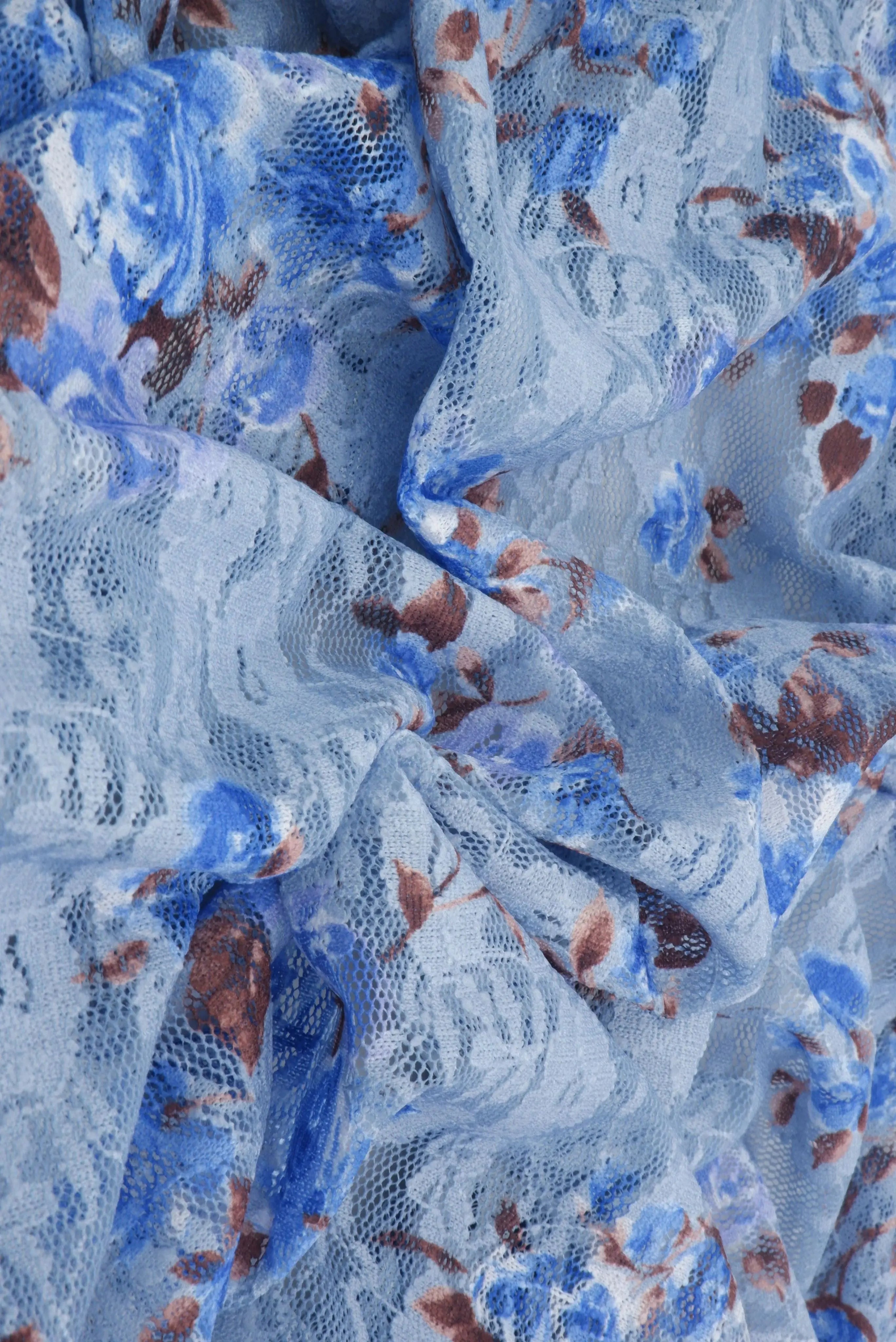 LACE4481-M11765 BLUE BLOUSE CAMI DIGITAL PRINT DITSY DRESS LACE POLYESTER SKIRTS SPANDEX TOPS