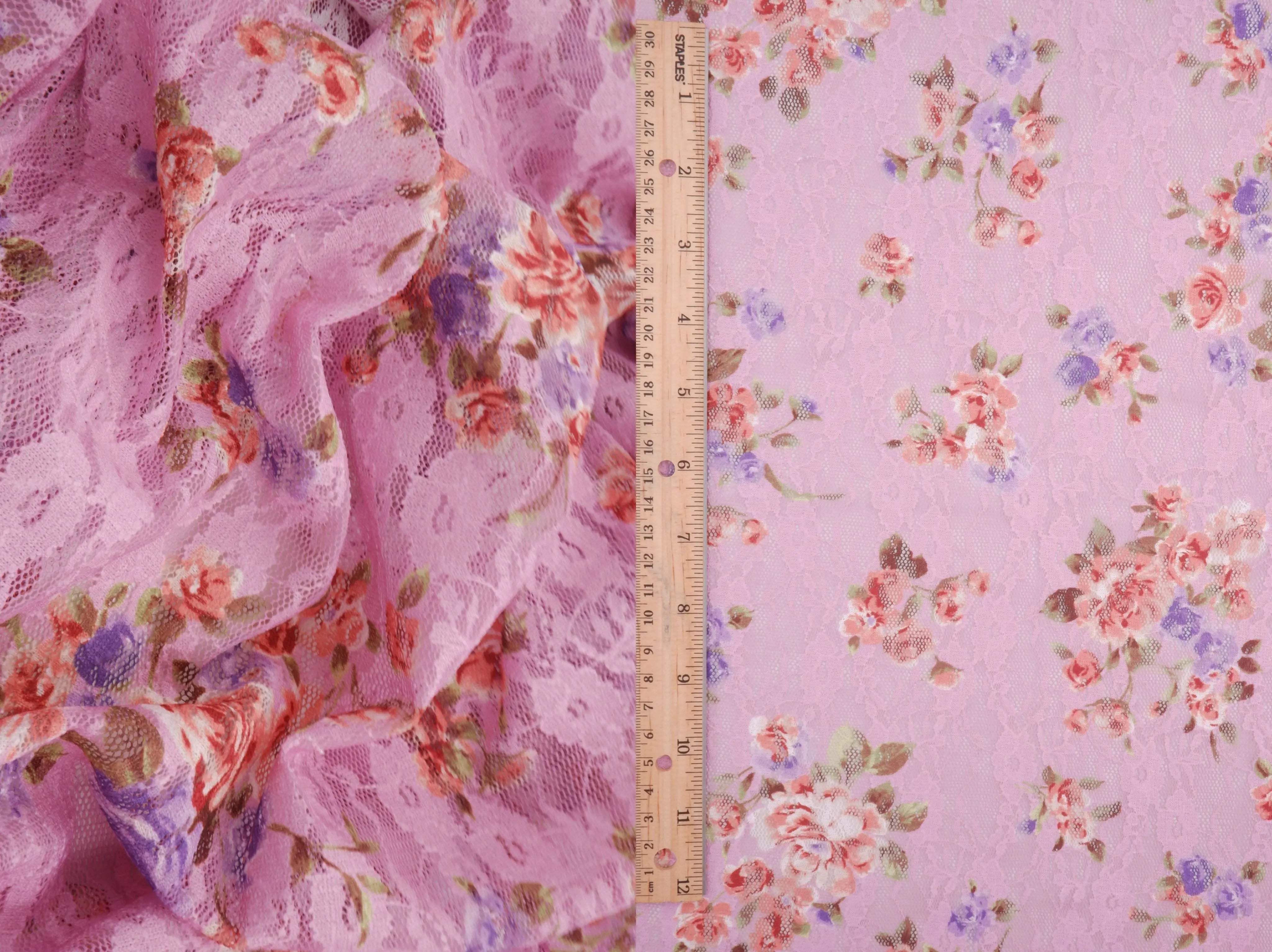 LACE4481-M11765 PINK BLOUSE CAMI DIGITAL PRINT DITSY DRESS LACE POLYESTER SKIRTS SPANDEX TOPS