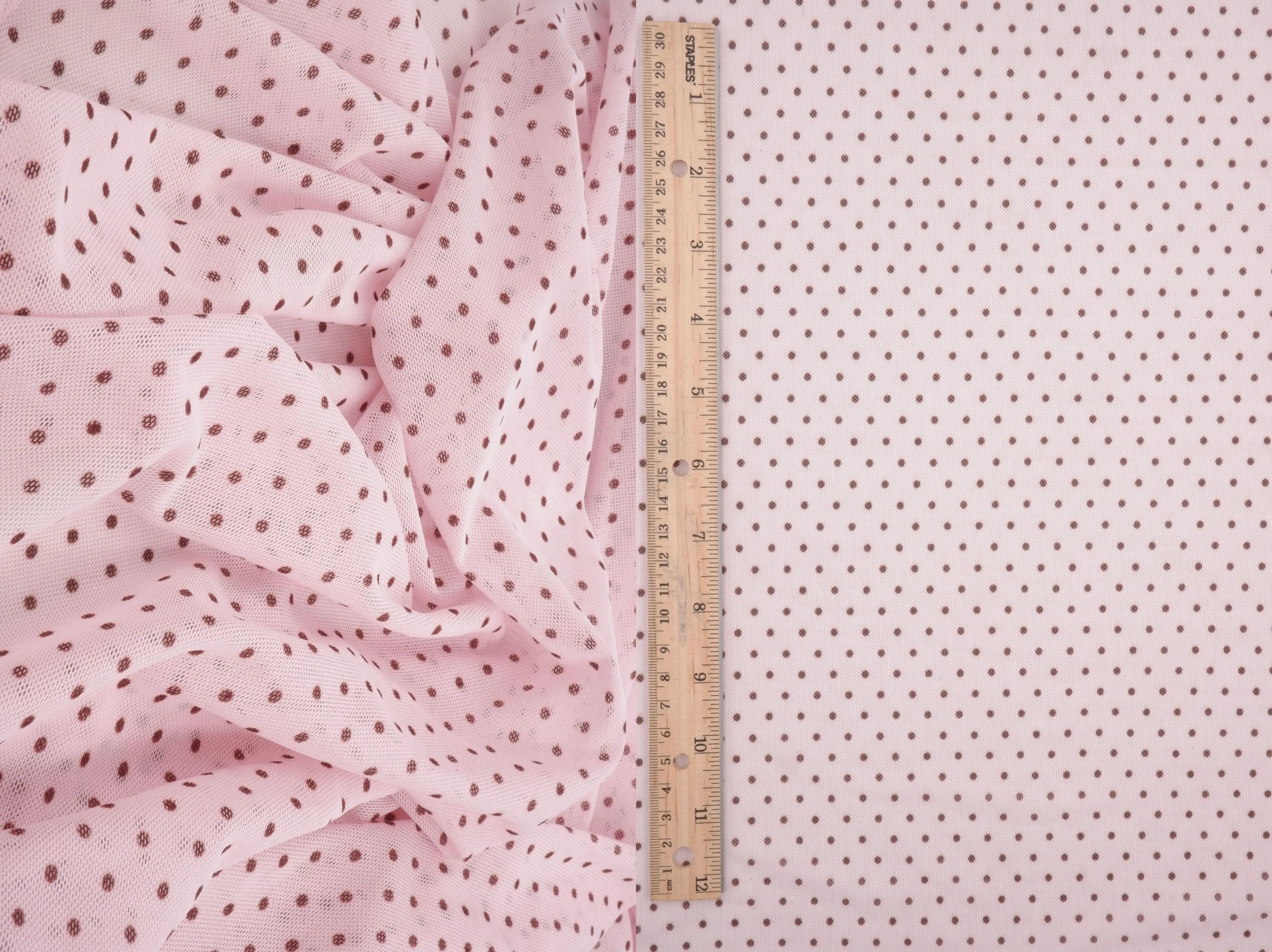 MESH-DU1614 PINK/BROWN DOT MESH POLYESTER PRINT SPANDEX